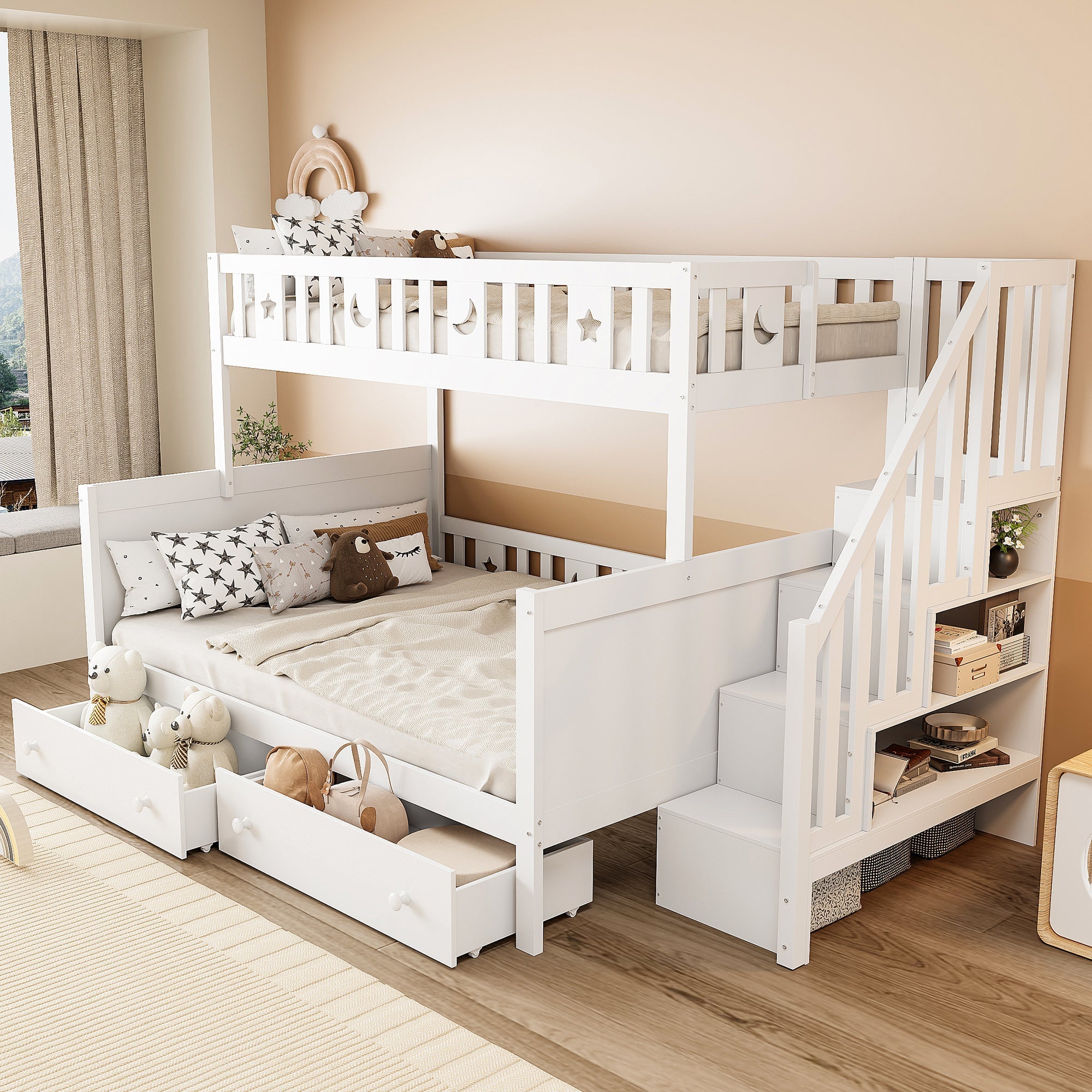 Logidon kinderstapelbed 90x200/140x200 wit met veiligheidstrap