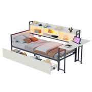Logidon ijzeren slaapbank 90x200 cm met LED-verlichting opbergruimte wit