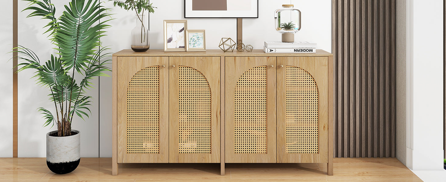Logidon Dressoir 145x40x80 cm met vier rotan deuren natuurlijk hout
