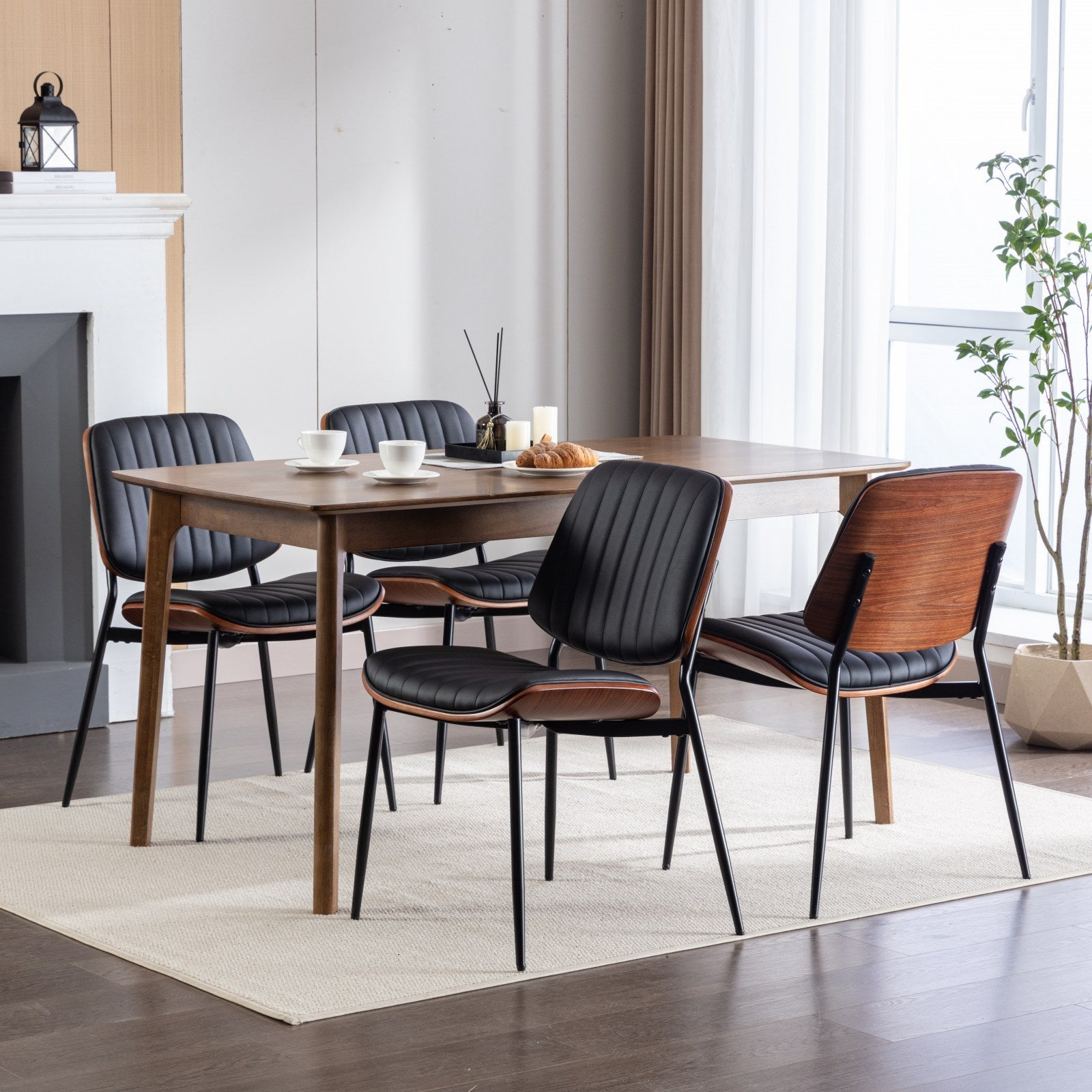 Logidon Eettafel Stoelenset 2 Mid Century Retro Kunstleer Zwart PU