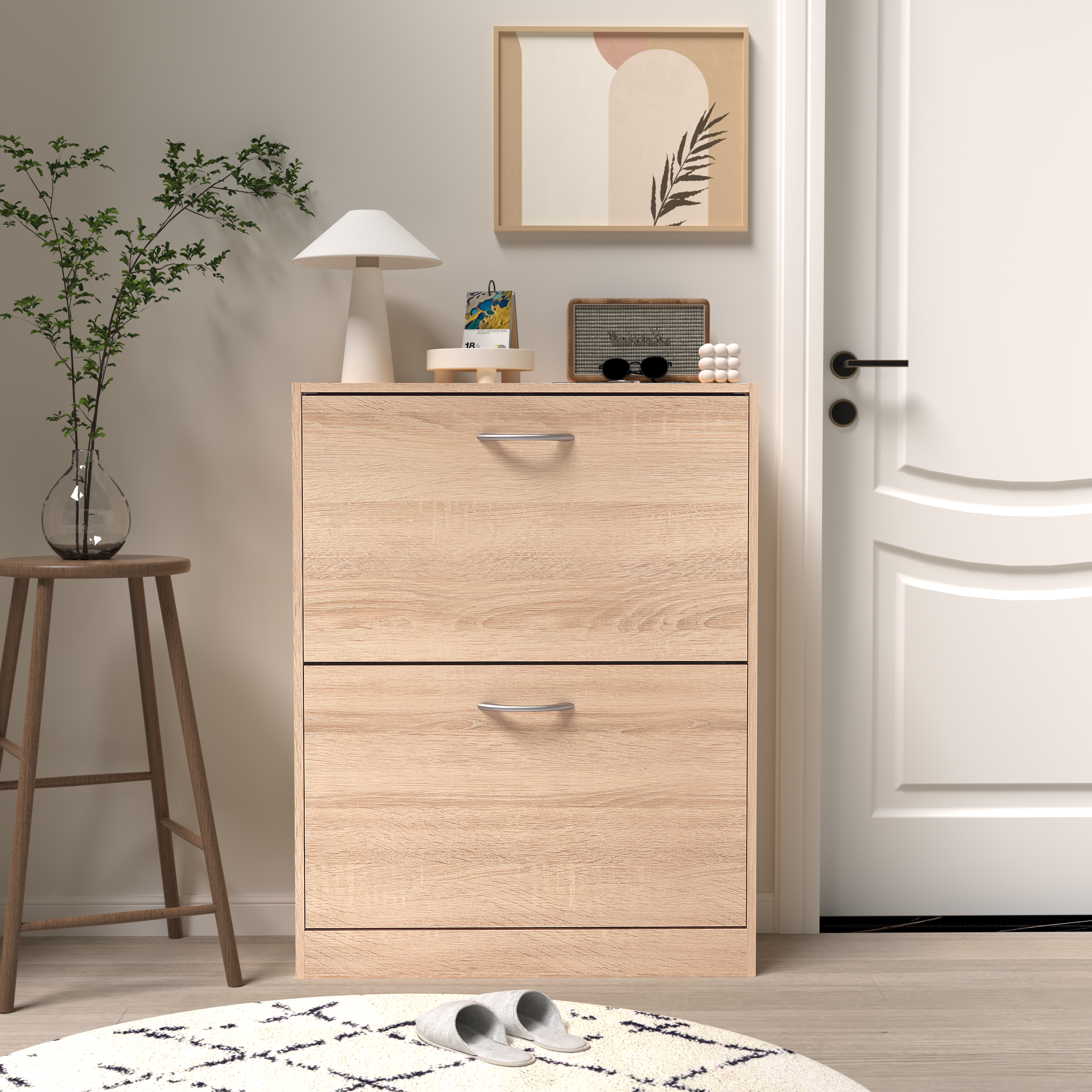 Logidon shoe cabinet oak white with 2 folding doors 62x24x80 cm