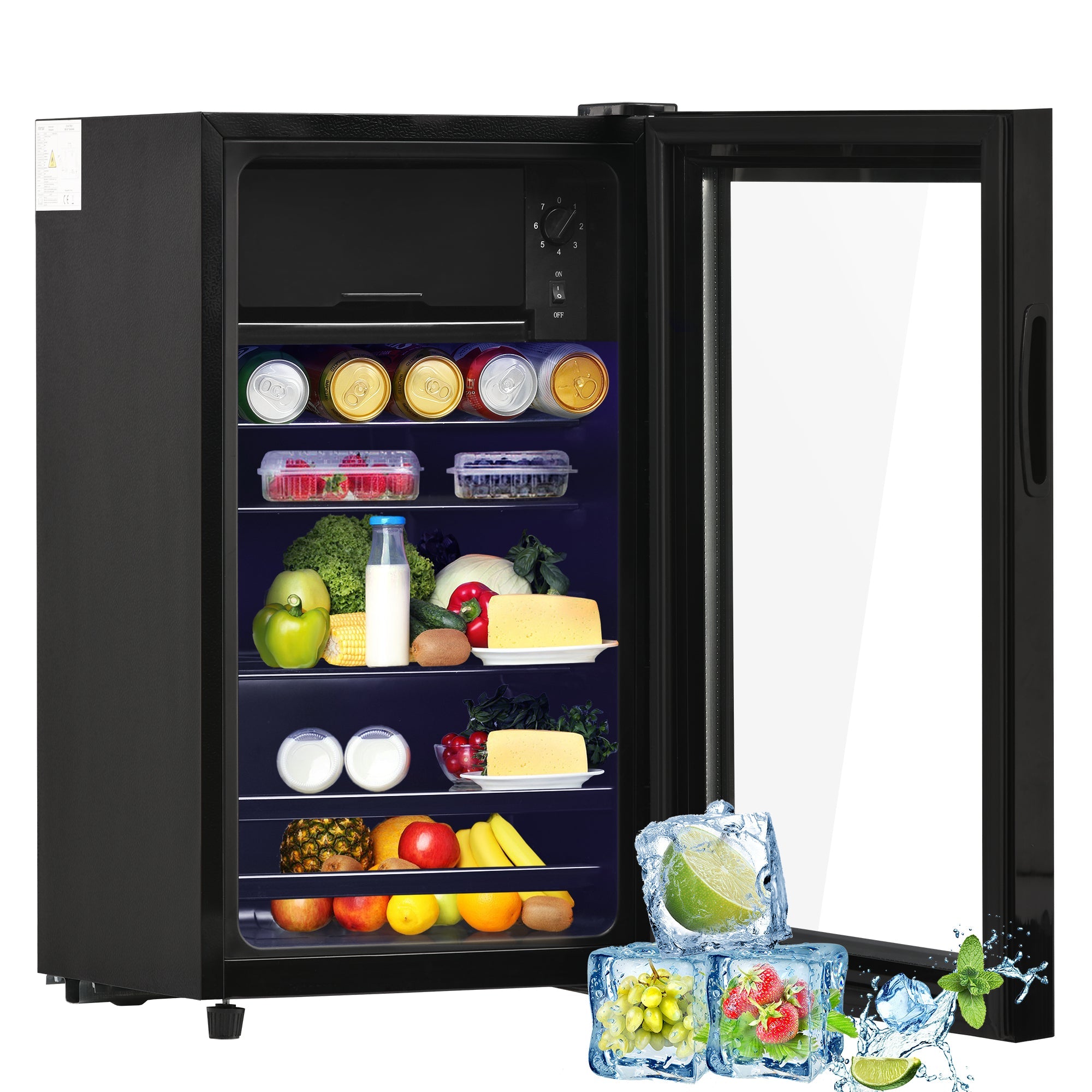 Logidon 76L minikoelkast Zwart 70L koelgedeelte, 6L vriesgedeelte, LED