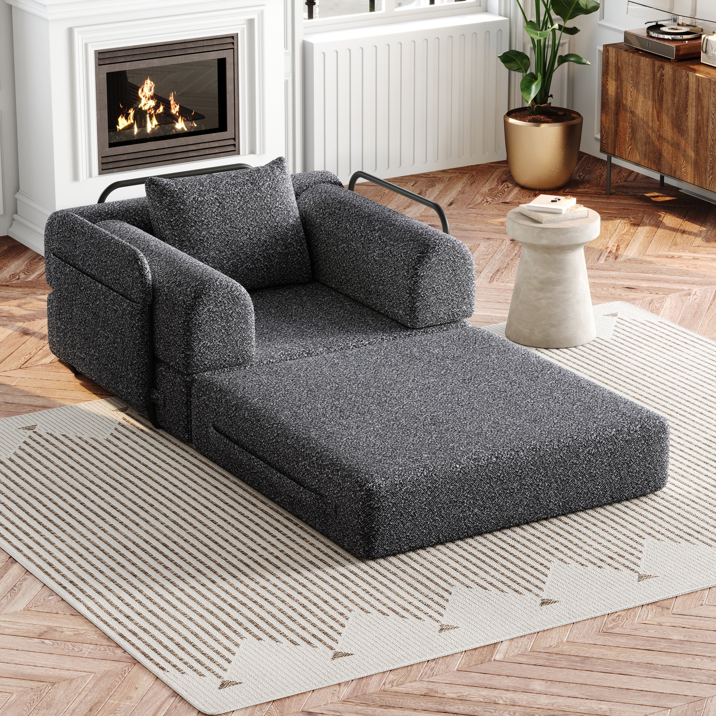 Logidon Chenille slaapbank 2-in-1 met opbergvak armleuning grijs fluweel