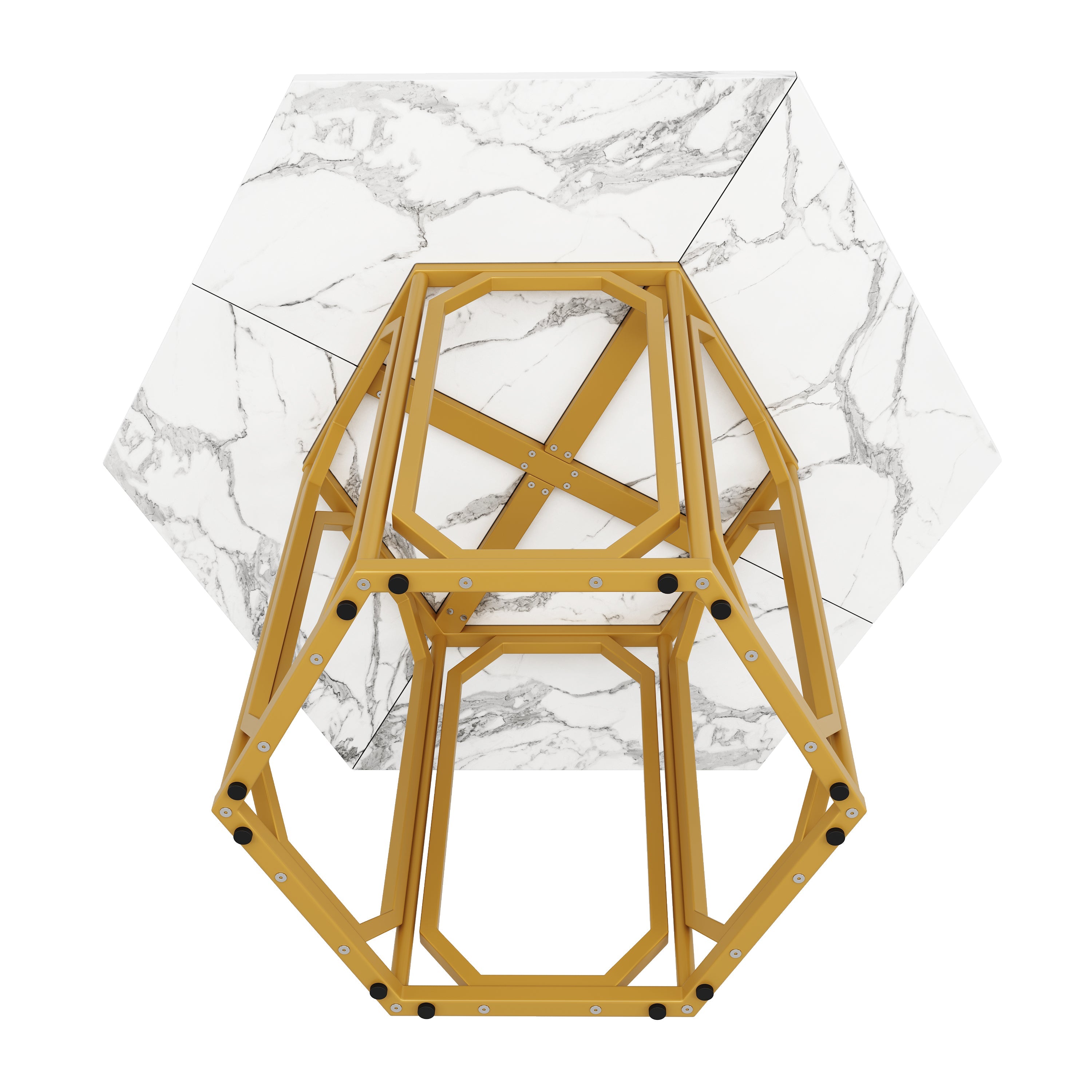 Logidon Zeshoekige Marmeren Tafel Goud MDF Keukentafel 110x95 cm