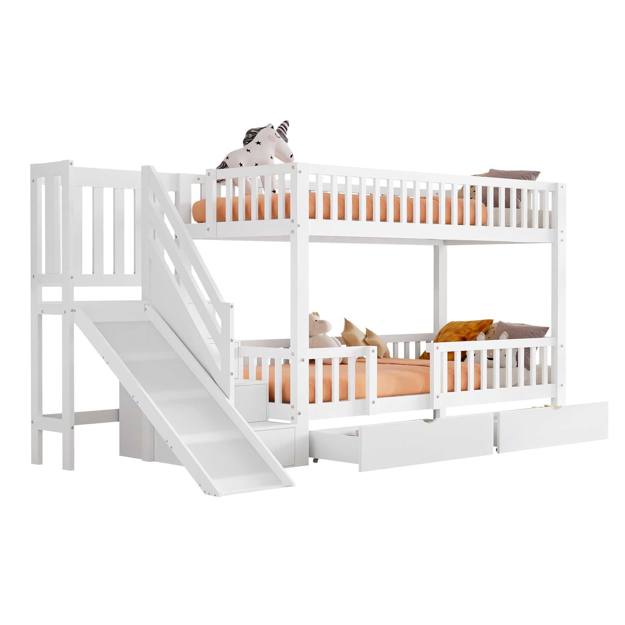 Logidon kinderstapelbed wit 90x200 cm met glijbaan en trap