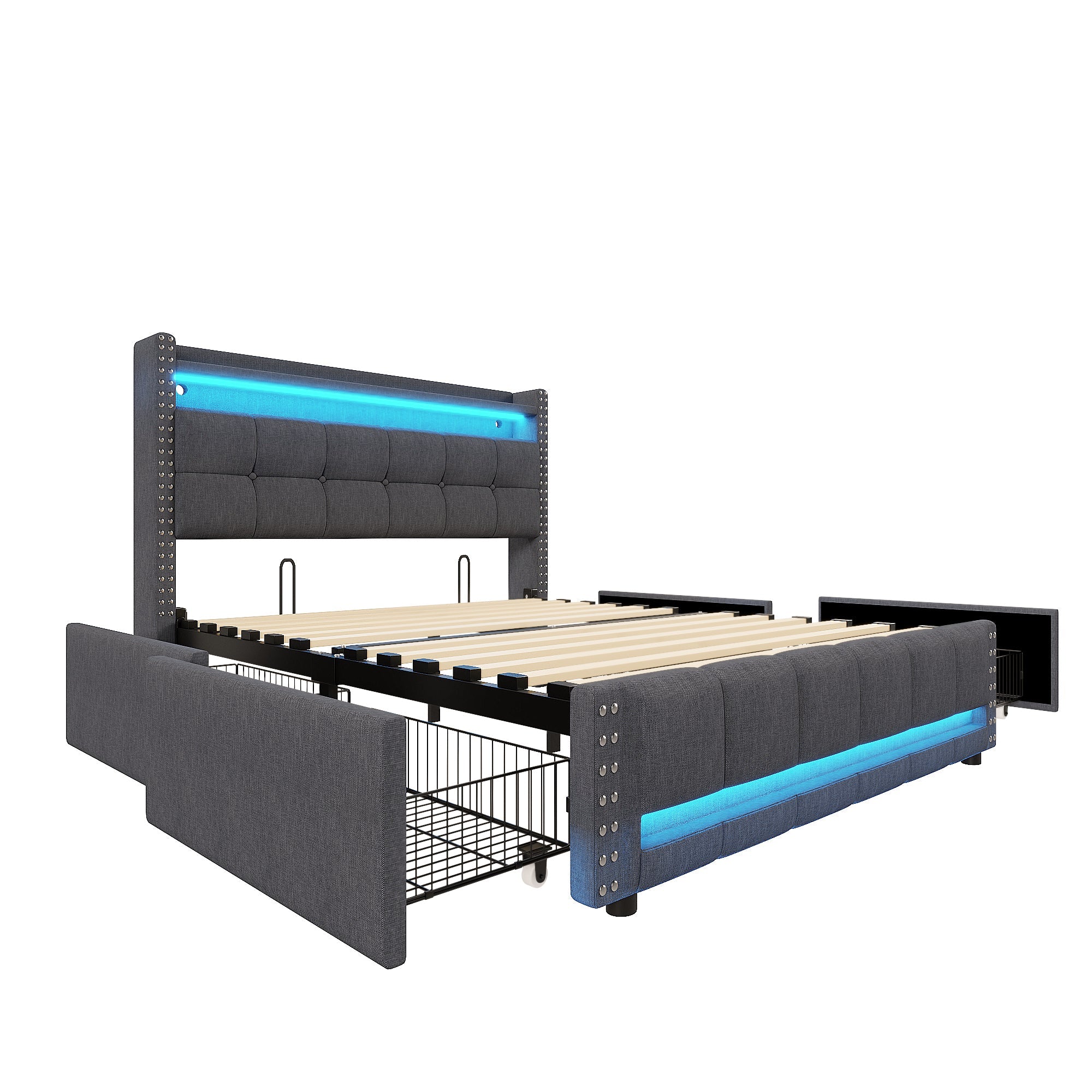 Logidon gestoffeerd bed 140x200 grijs met LED verlichting USB