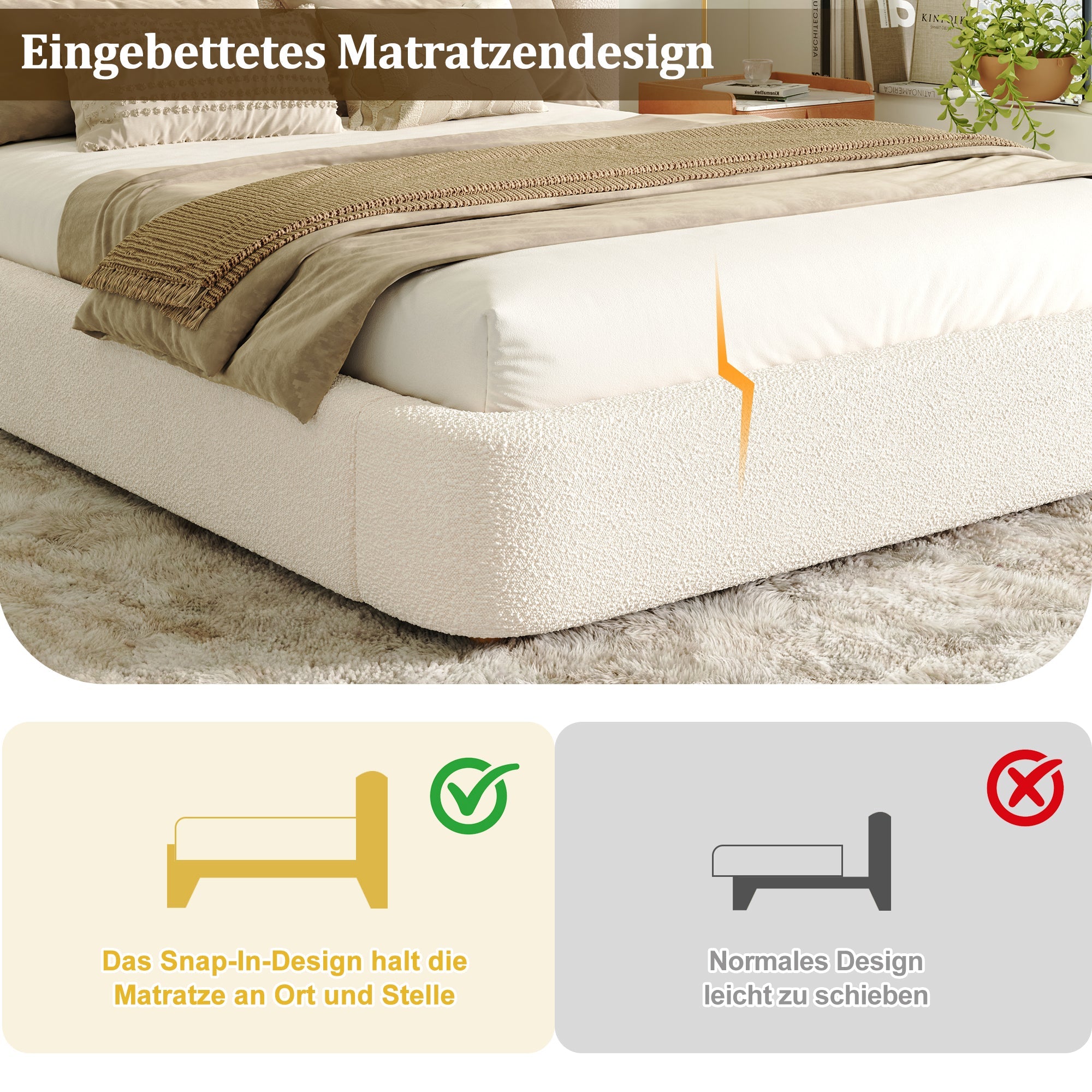 Logidon gestoffeerd bed tweepersoonsbed 160x200 beige bouclé met opbergruimte