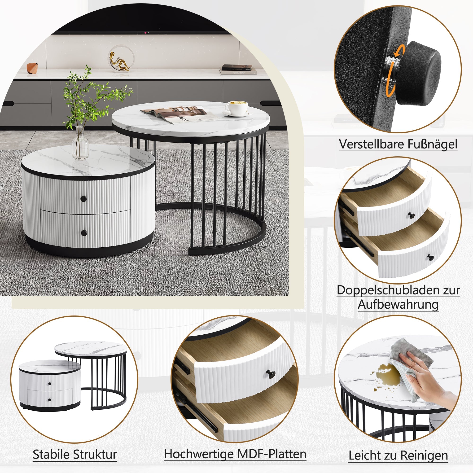 Logidon Elegante salontafelset in nestvorm wit 60x60 en 50x50