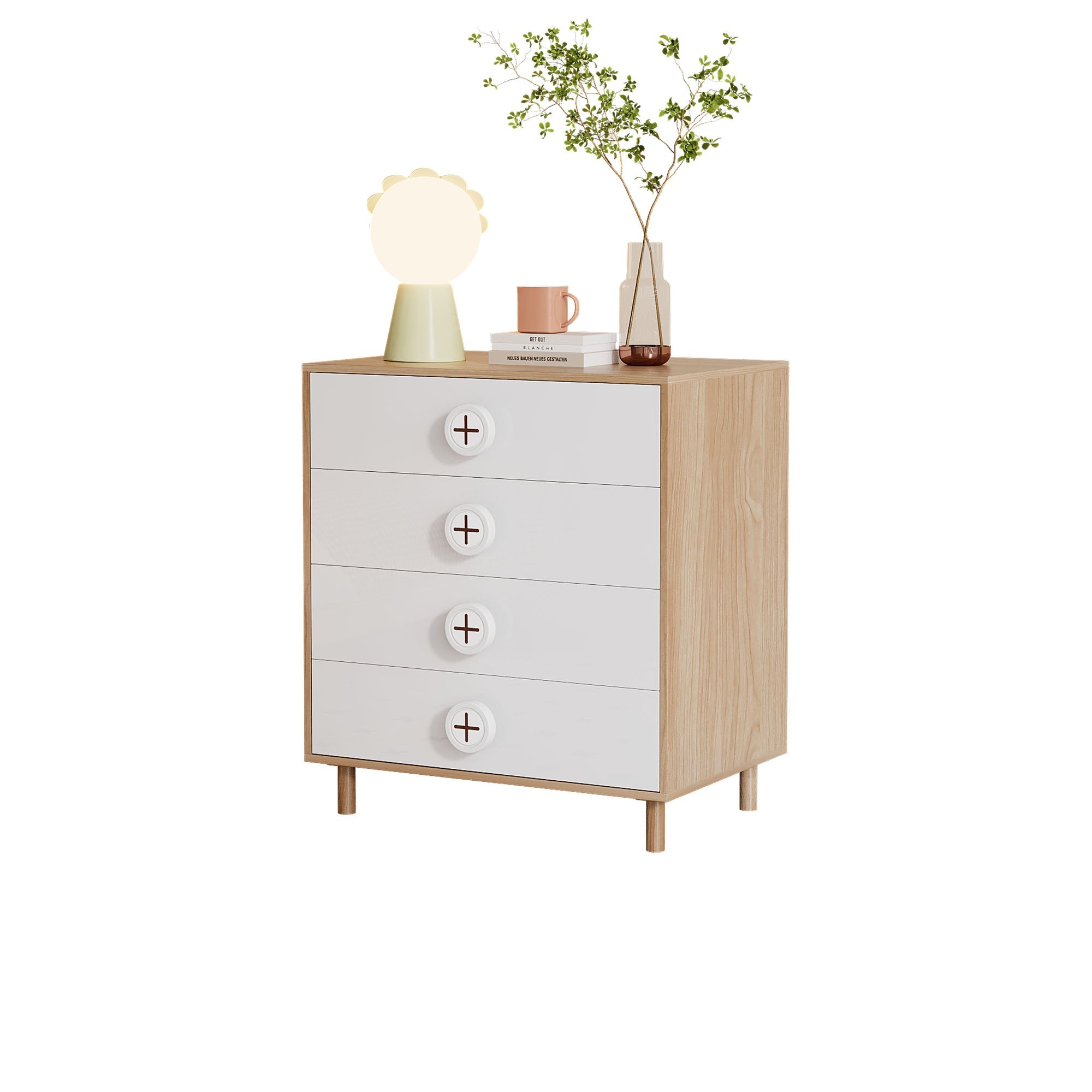 Logidon nachtkastje 4 lades wit houtlook 80x54x90 cm