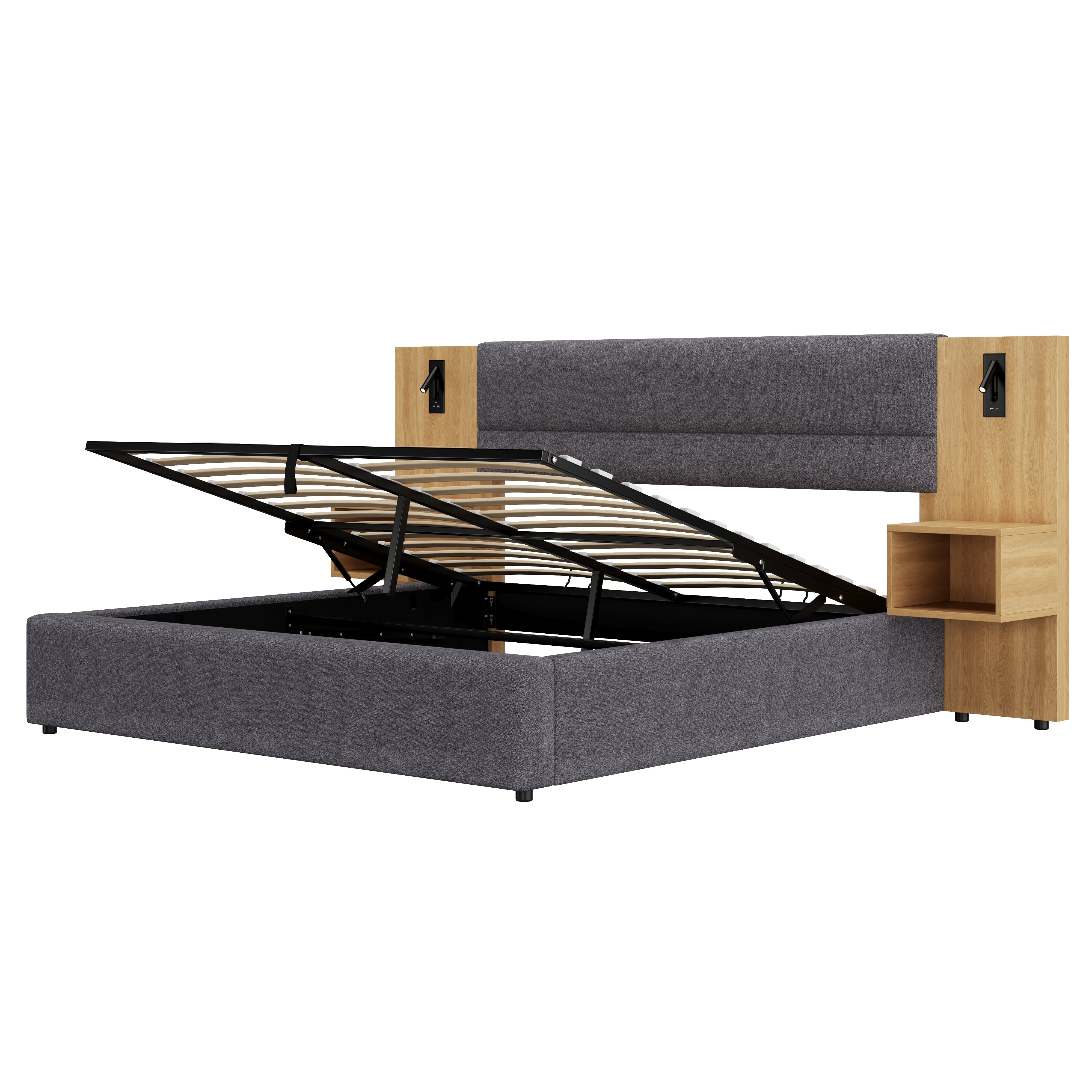Logidon gestoffeerd bed 160x200 cm fluweelgrijs USB-oplaadfunctie opbergruimte