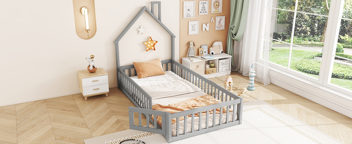 Logidon upholstered bed 90x200 chimney shape gray pine wood