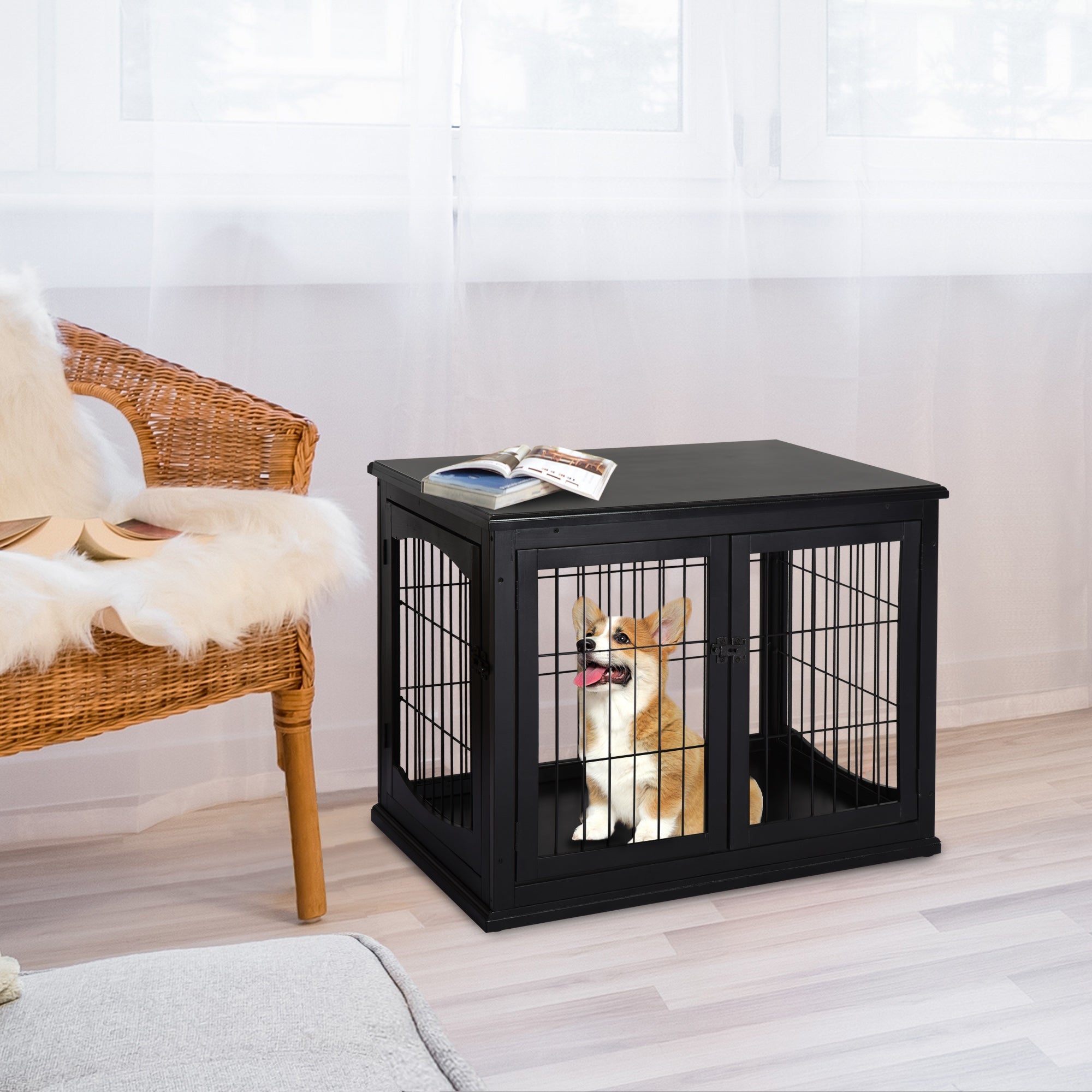 Logidon Hondenkennel met tafelblad 81x58,5x66 cm Zwart