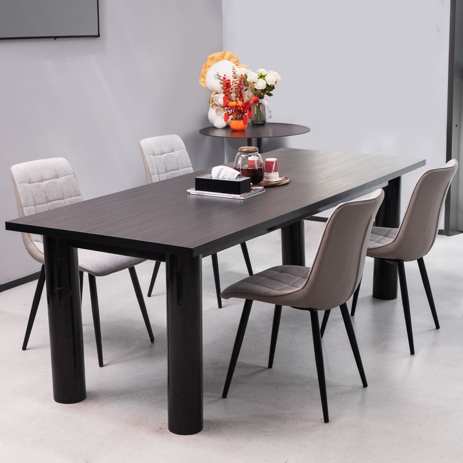 Logidon set van 2 gestoffeerde stoelen grijs linnen stof kunstleer metalen frame