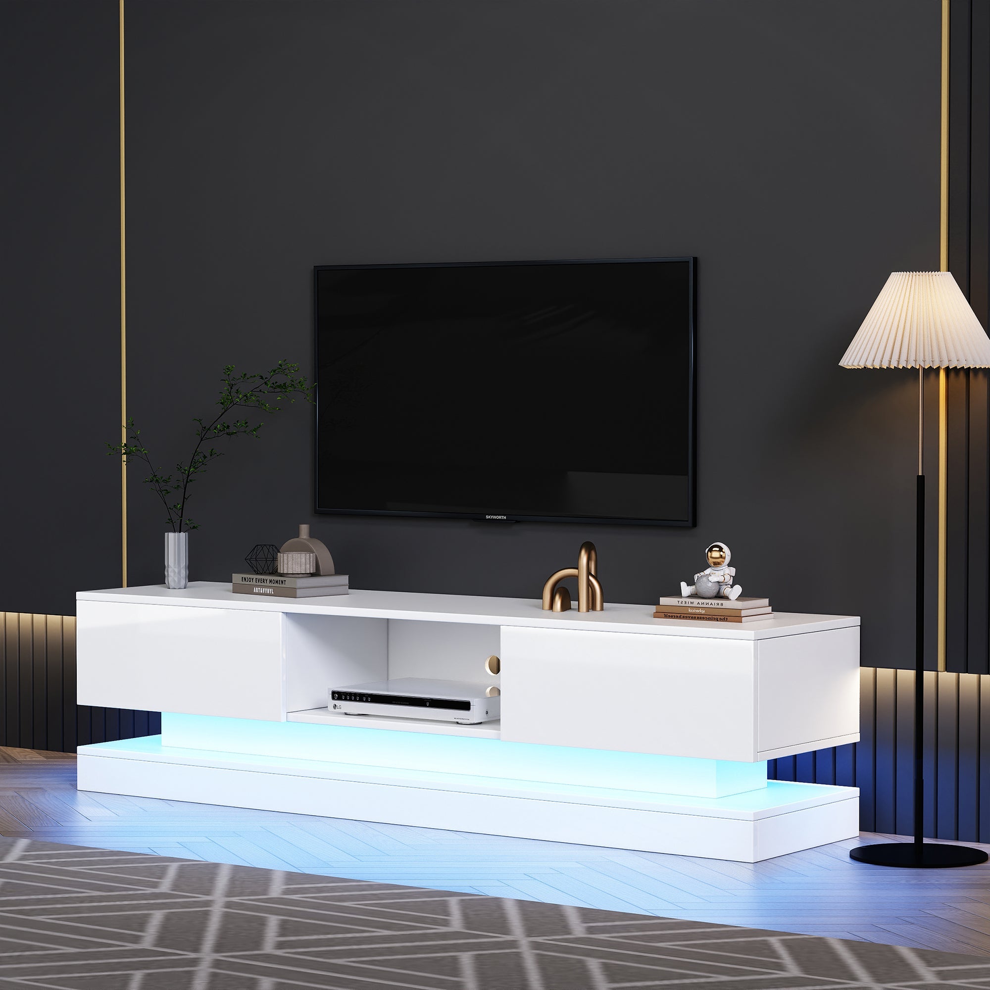 Logidon wit TV-meubel 160 cm met LED-verlichting app bediening