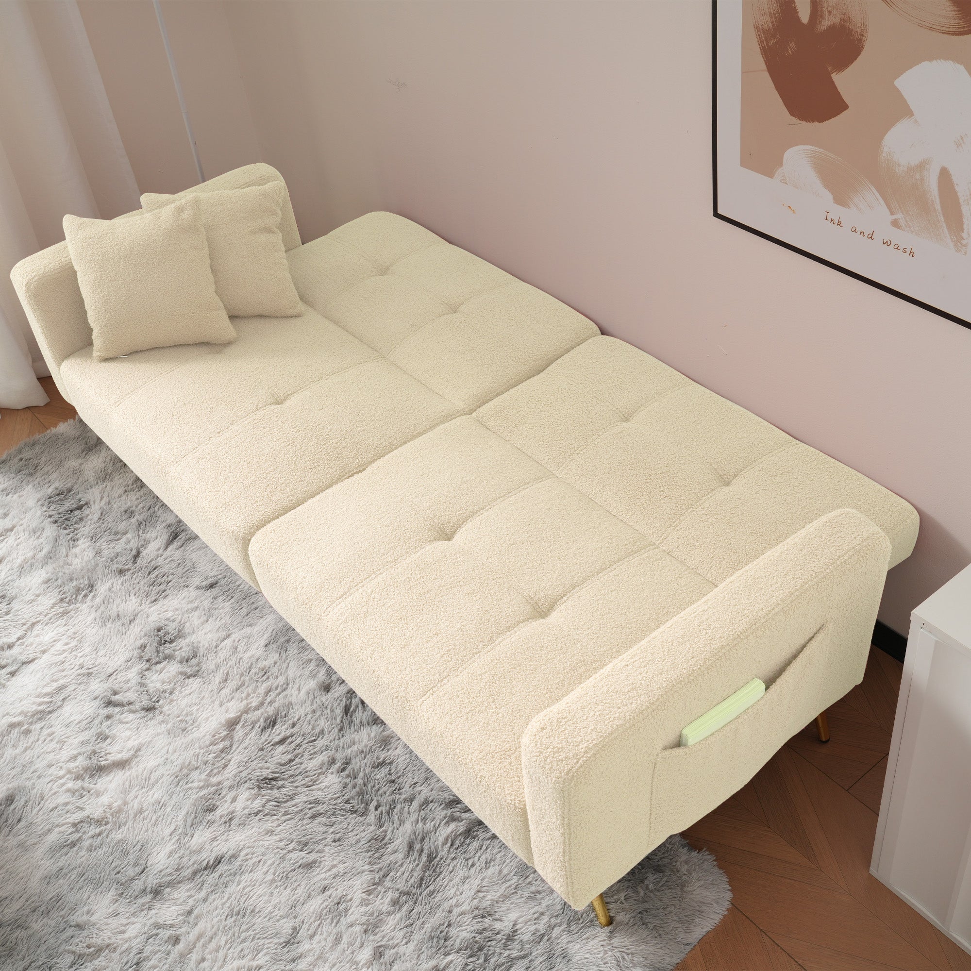 Logidon slaapbank met bedfunctie en gouden poten beige