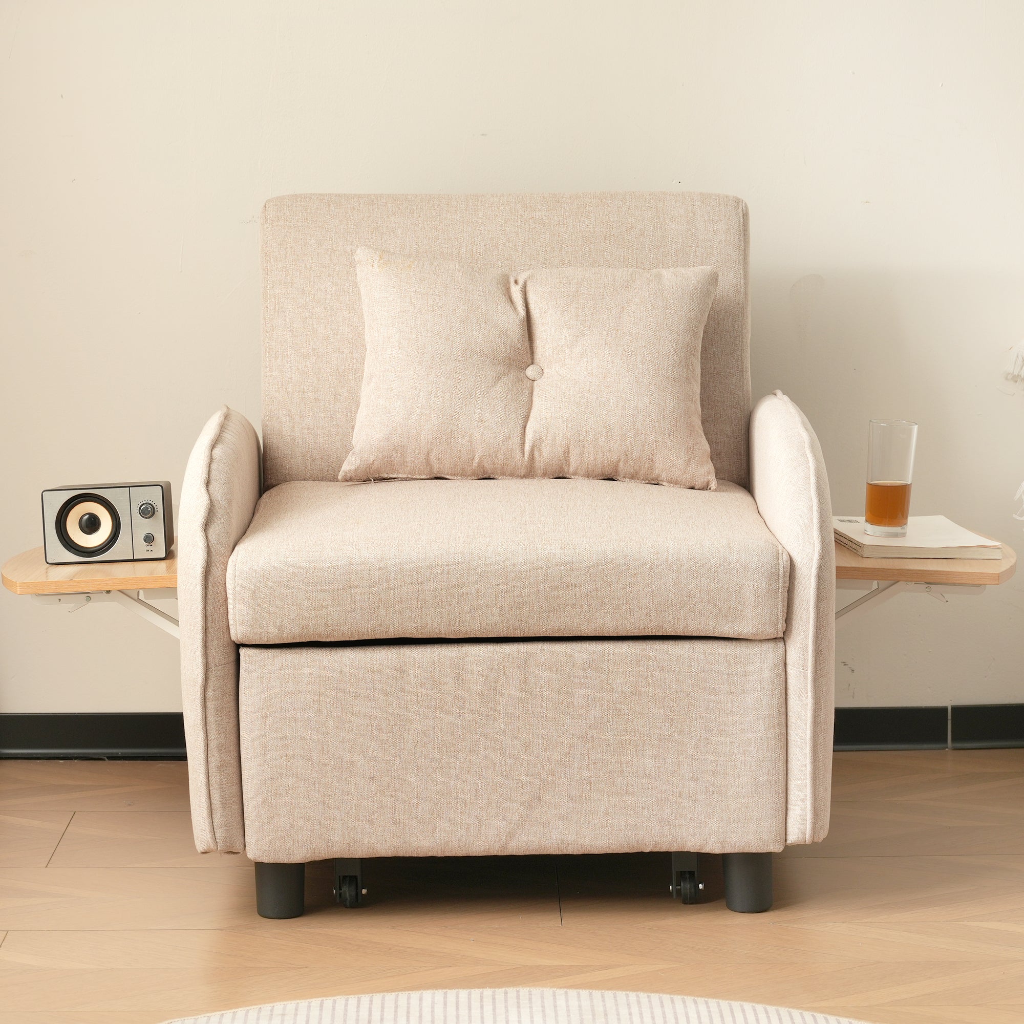 Logidon 3-in-1 slaapbank beige uitschuifbaar eenpersoonsbed ligstoel fauteuil