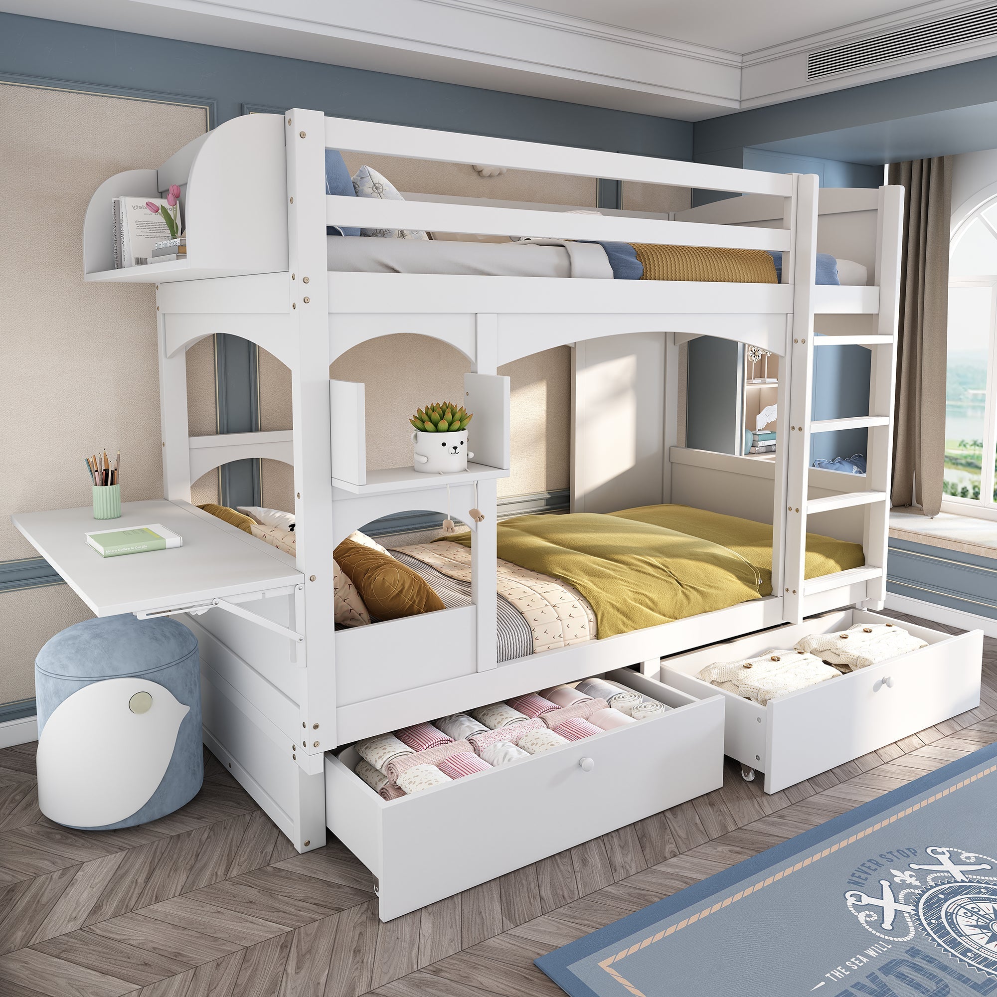 Logidon Kinderstapelbed met opklapbaar bureau Wit 90x200