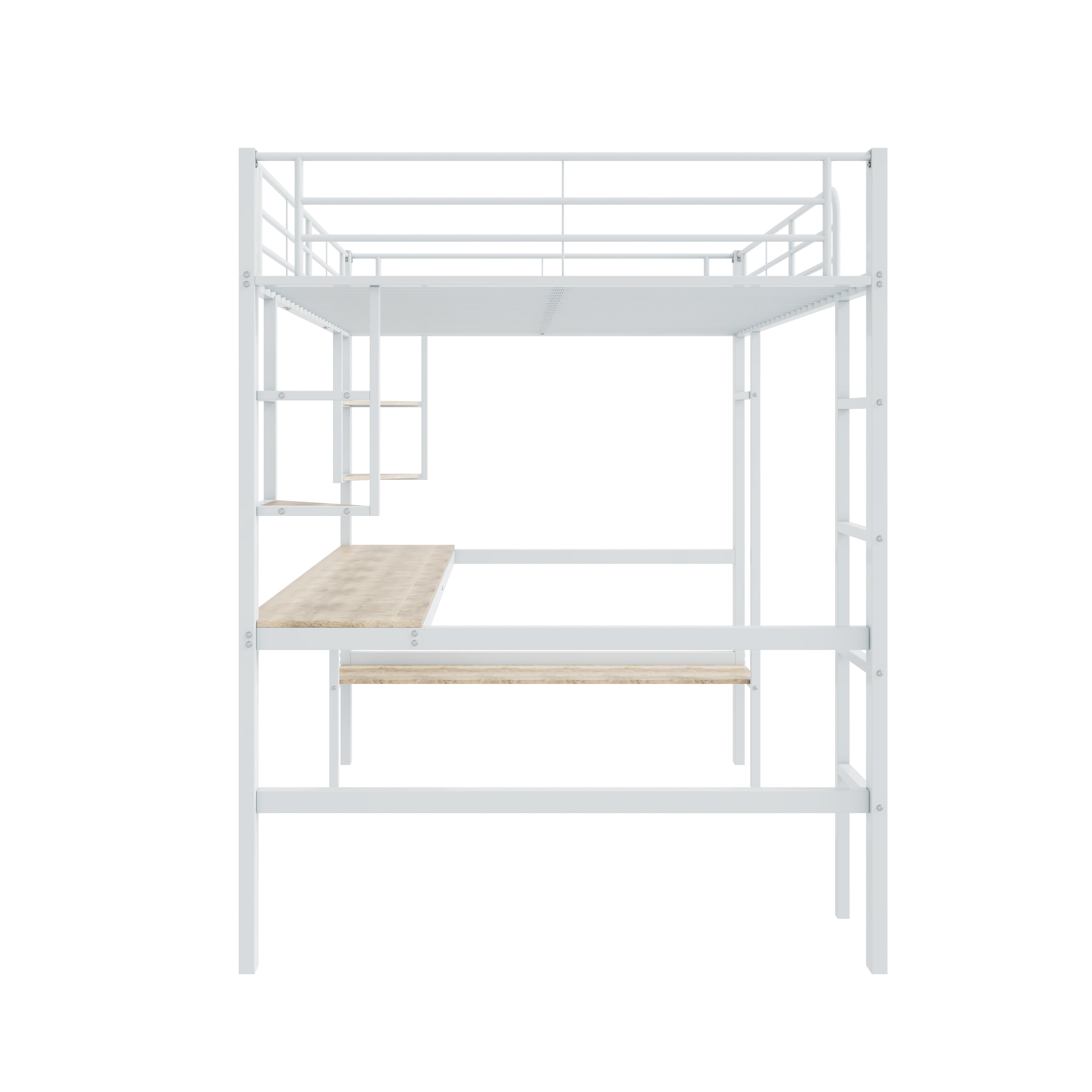 Logidon hoogslaper 140x200 cm metalen bed met bureau wit