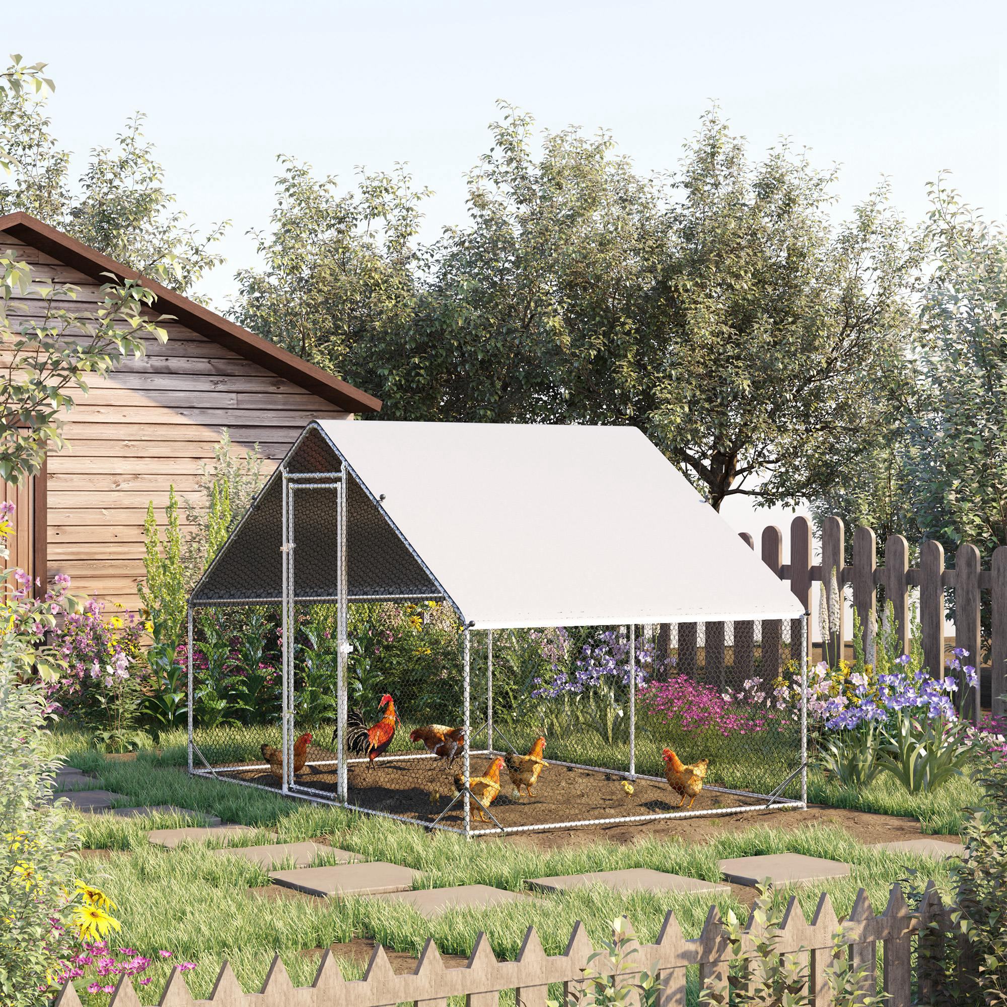 Logidon kippenhok buitenverblijf staal 300 x 200 x 200 cm zilveren deksel