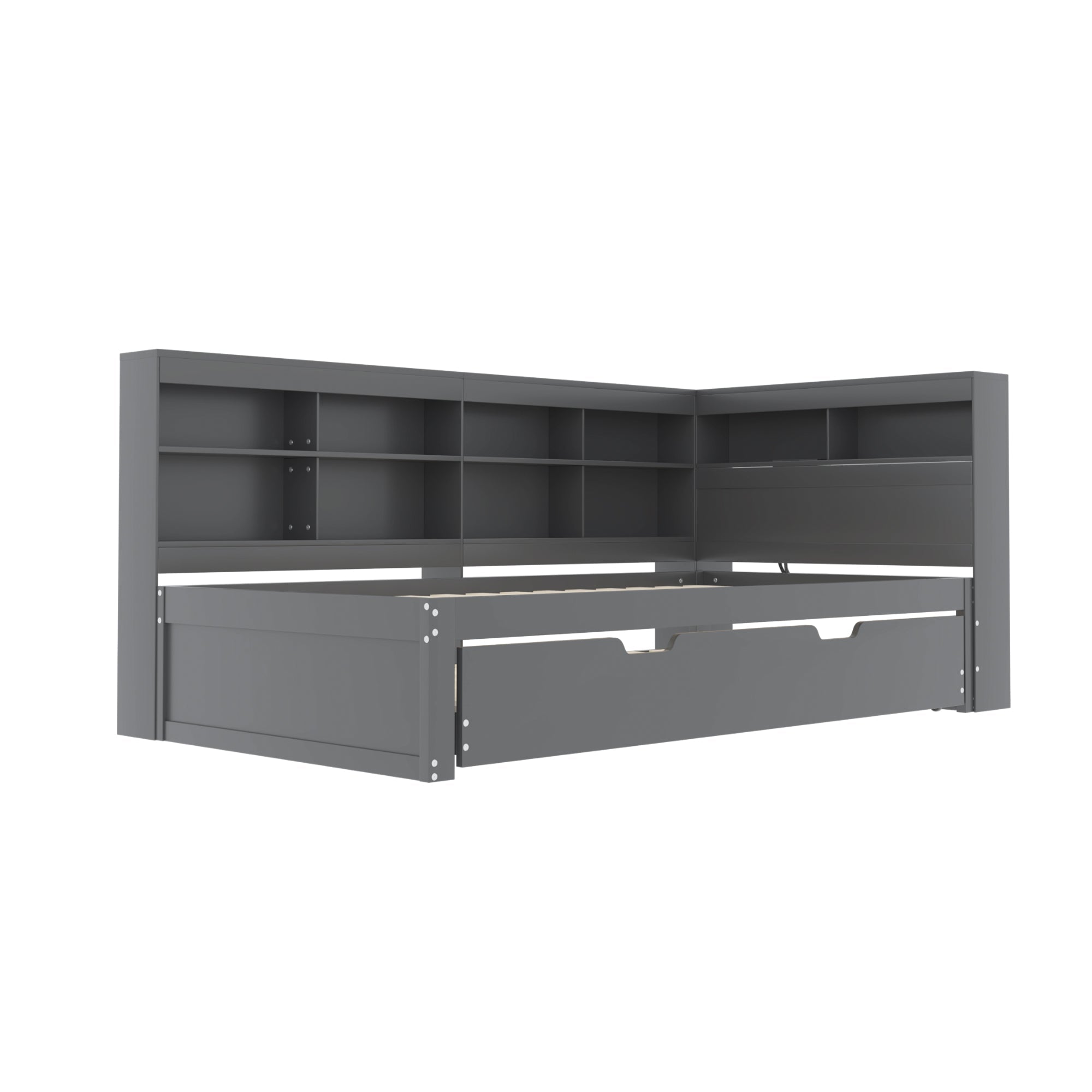 Logidon slaapbank 90x200 cm, uitschuifbaar bed 90x190, grijs
