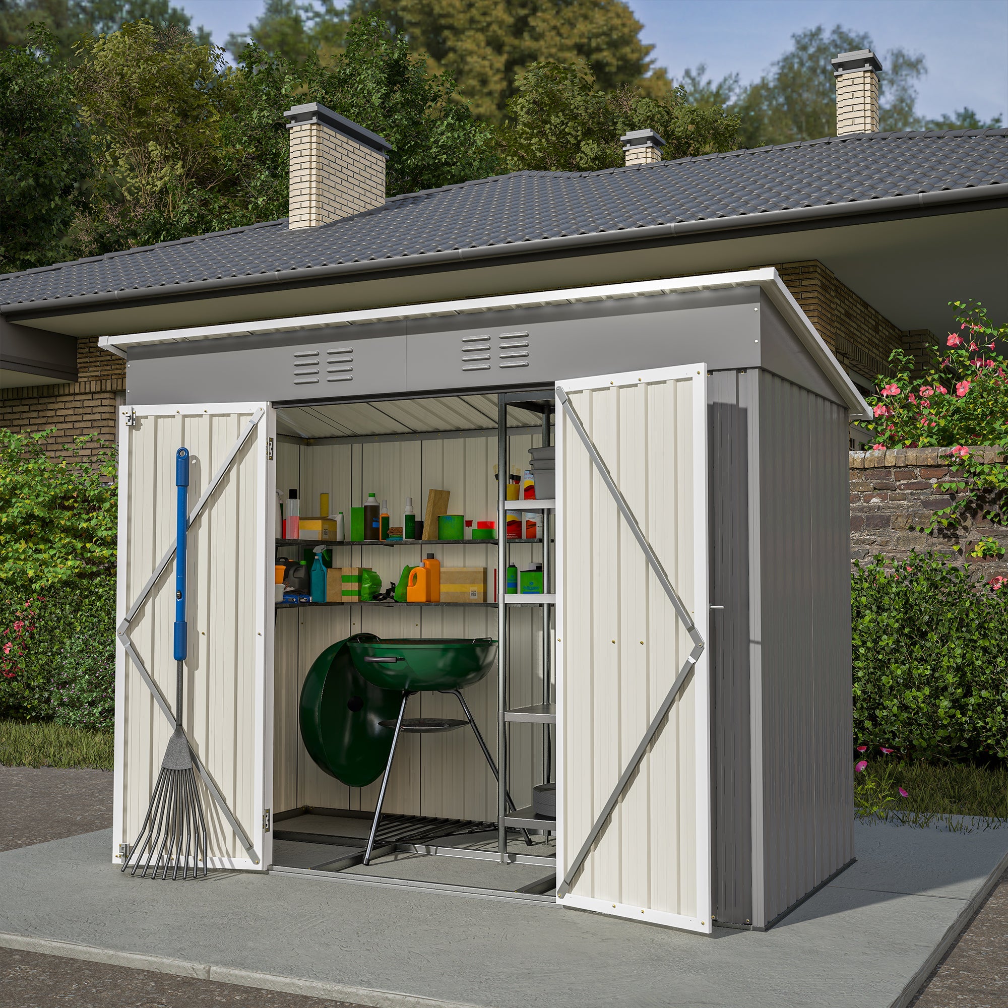 Logidon 8x4 Ft metalen gereedschapsschuur grijs met fundering weerbestendig