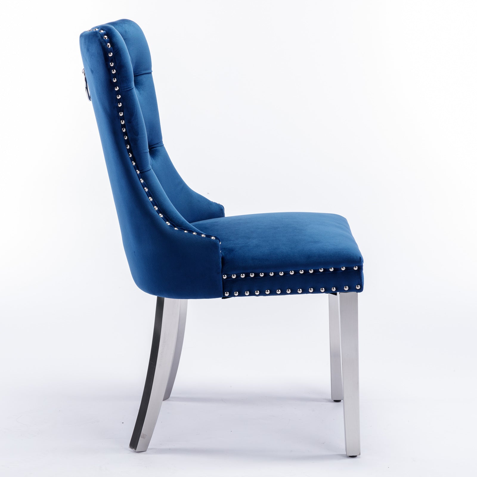 Logidon Nikki Eetstoel Blauw Fluweel Spijkerkop Chroom Voetenset 2