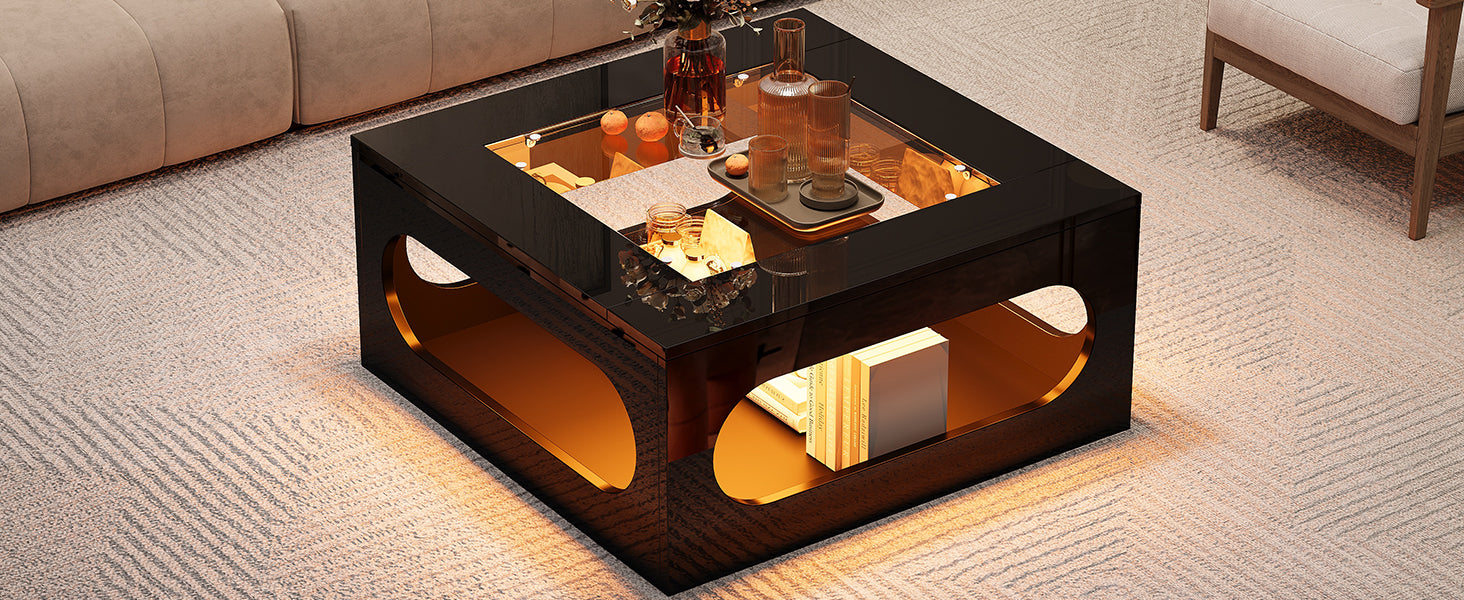 Logidon LED salontafel 70x70 cm vierkant zwart MDF glasblad