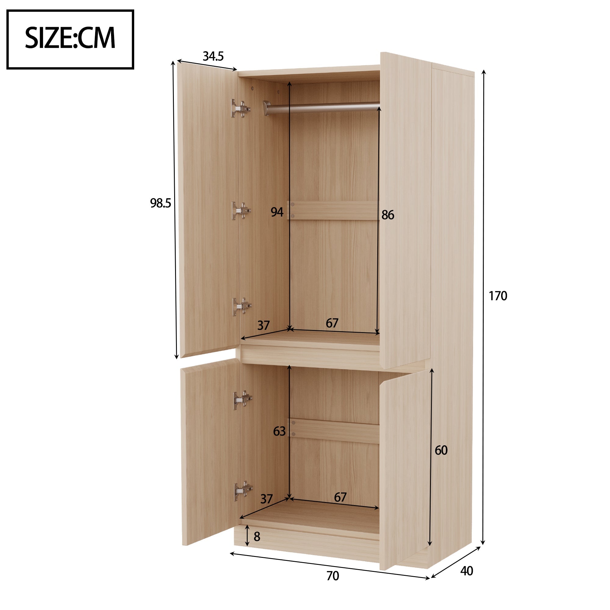 Logidon kledingkast 70x40x170 cm dubbele deur design houtkleur
