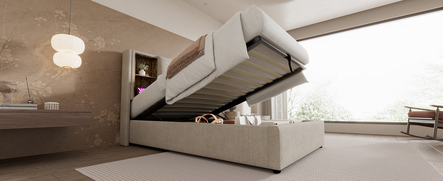 Logidon single bed 90x200 with wireless charging USB-C and storage space