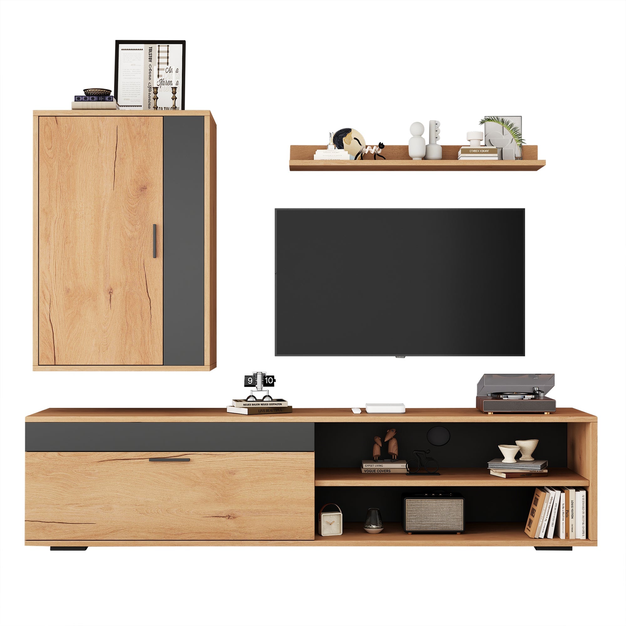 Logidon TV wandmeubelset 140 cm driedelig hout zwart