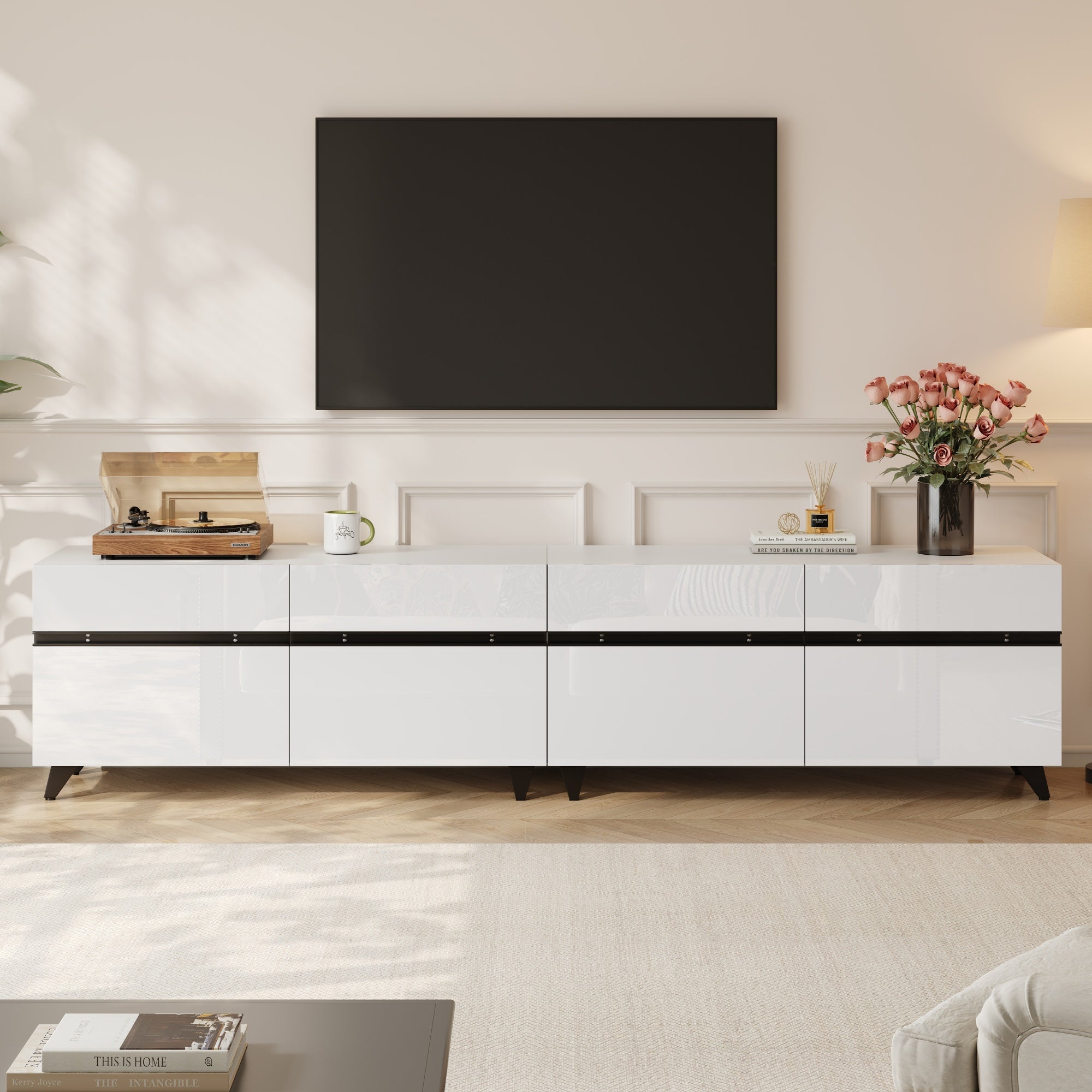 Logidon TV-meubel 180x40x49 cm wit hoogglans 4 kasten