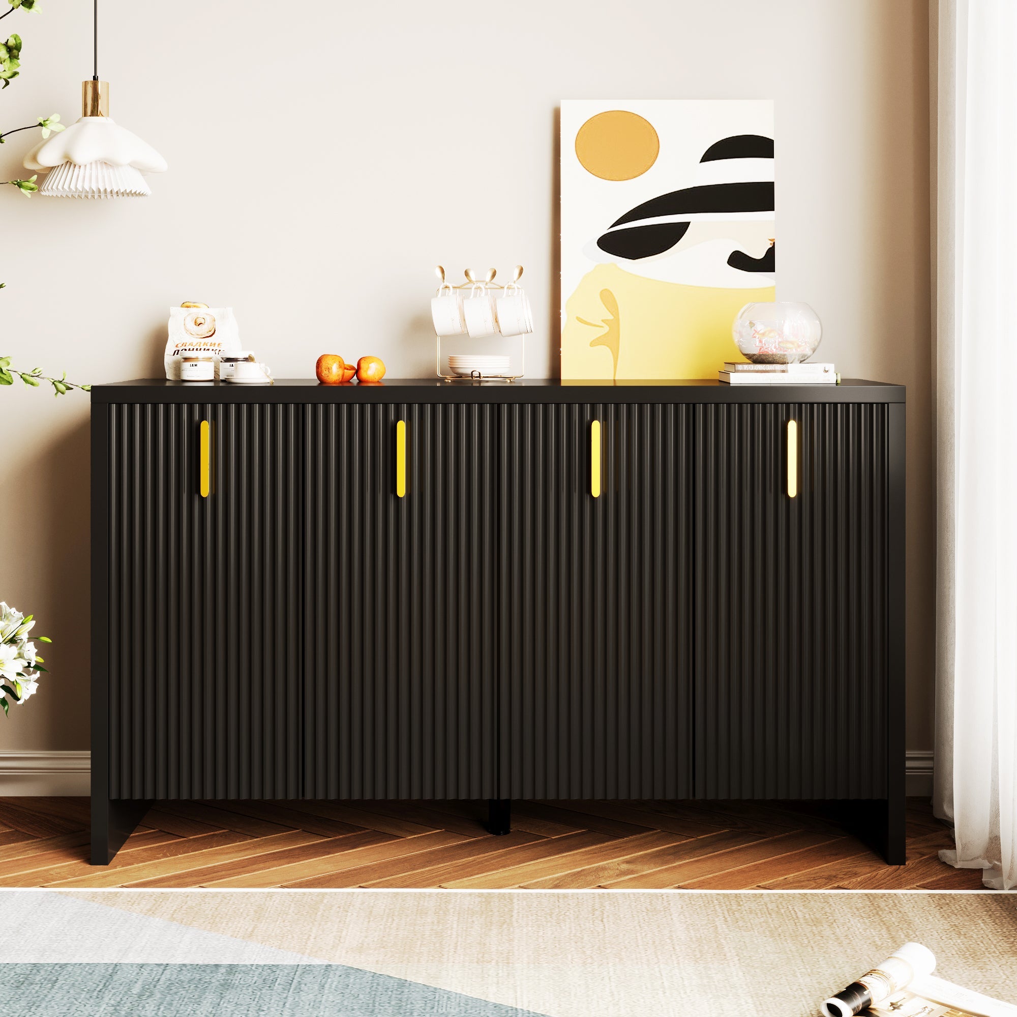 Logidon Dressoir 140 cm Zwart met Gouden Handvatten en Verdelers