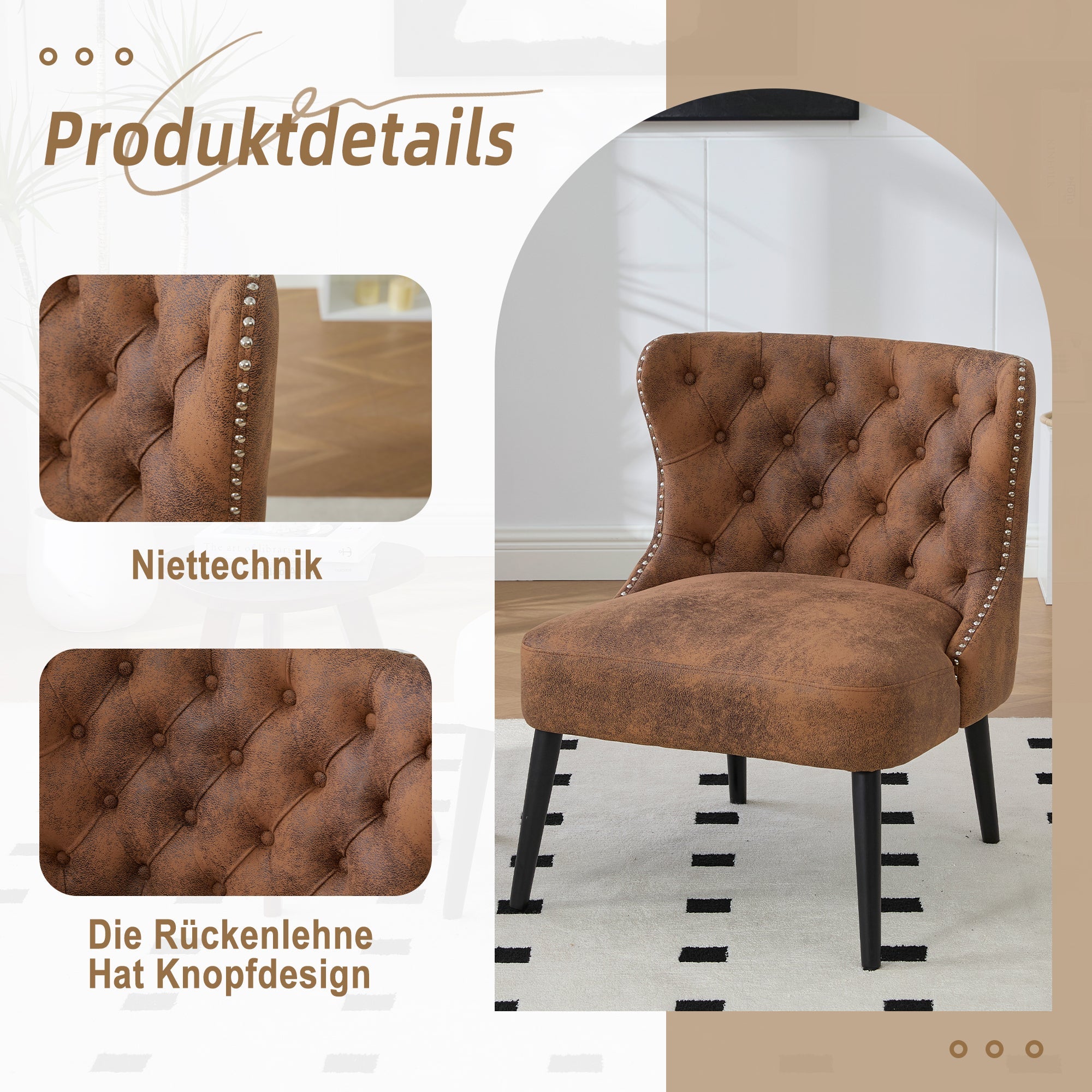 Logidon Tech stoffen fauteuil zonder armknop en klinknagels koffiebruin