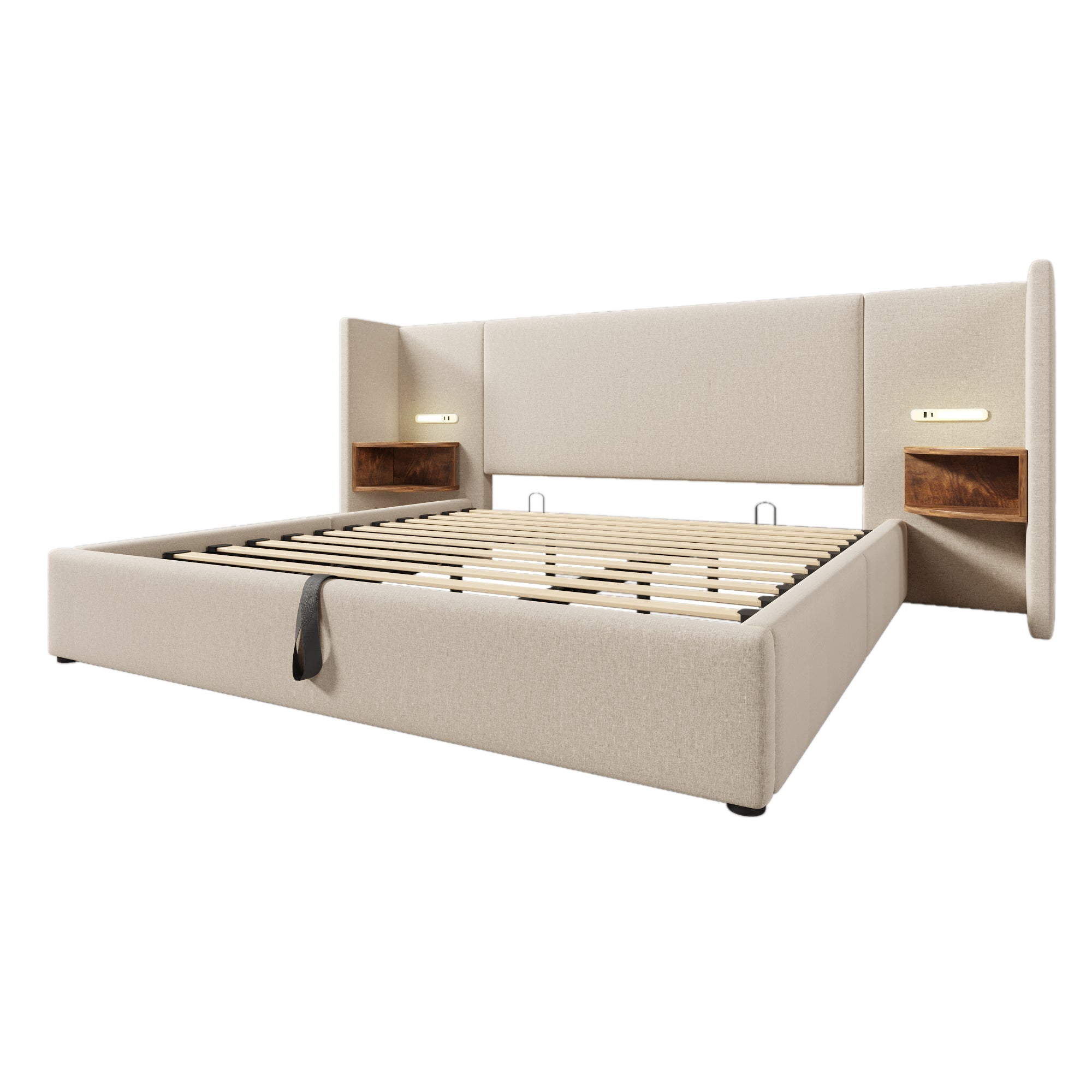 Logidon gestoffeerd bed tweepersoonsbed 180x200 met nachtkastje USB C oplaadfunctie
