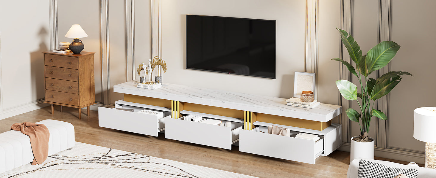 Logidon TV wandkastenset wit goud strepen multifunctioneel