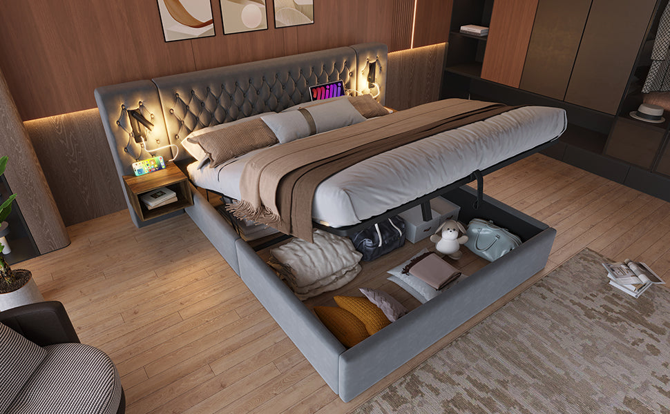 Logidon bed system 160x200 cm upholstered bed with storage space gray velvet