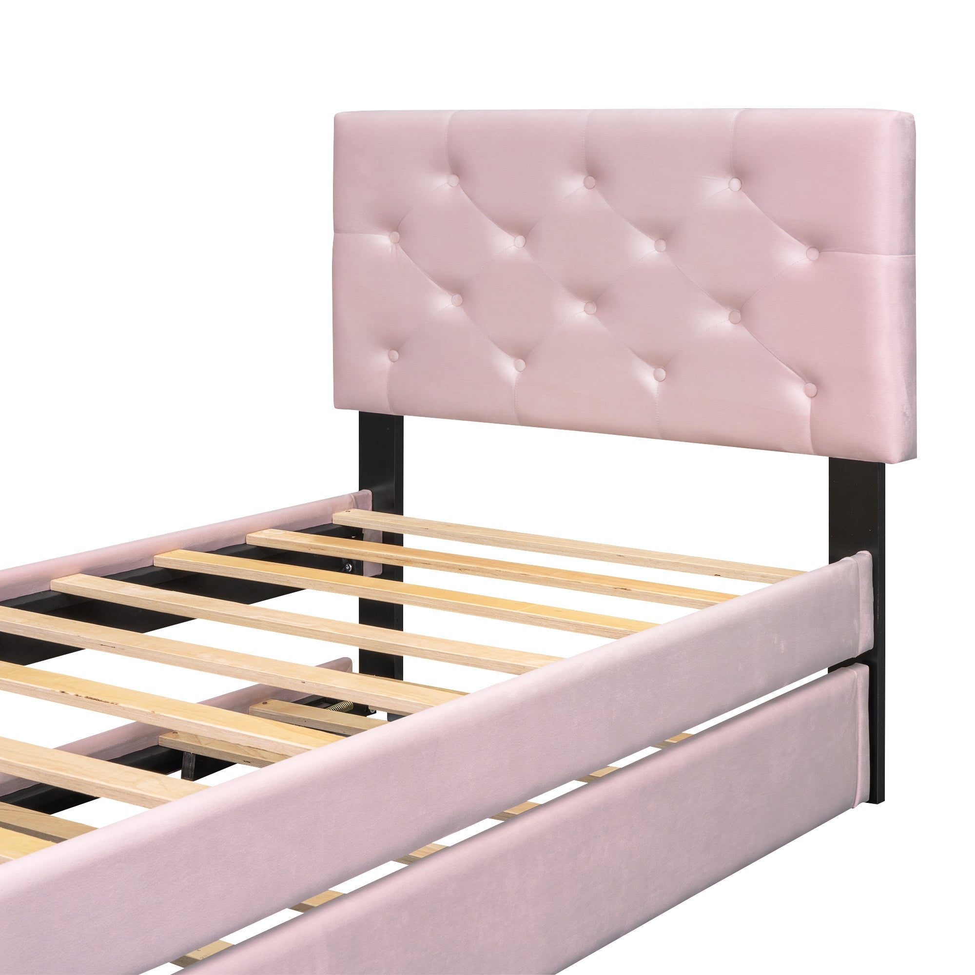 Logidon gestoffeerd bed 90x200 roze fluweel met rolcontainer