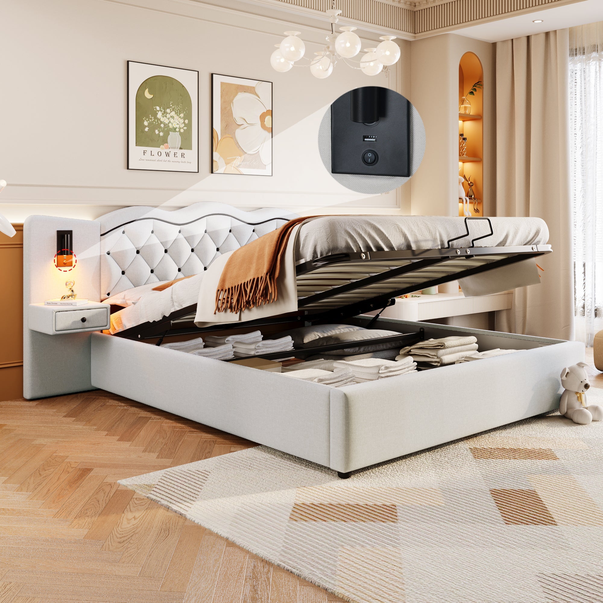 Logidon 180x200 beige plat bed met gestoffeerd hoofdeinde
