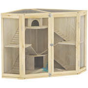 Logidon hamsterkooi hout naturel 4 niveaus voerstation