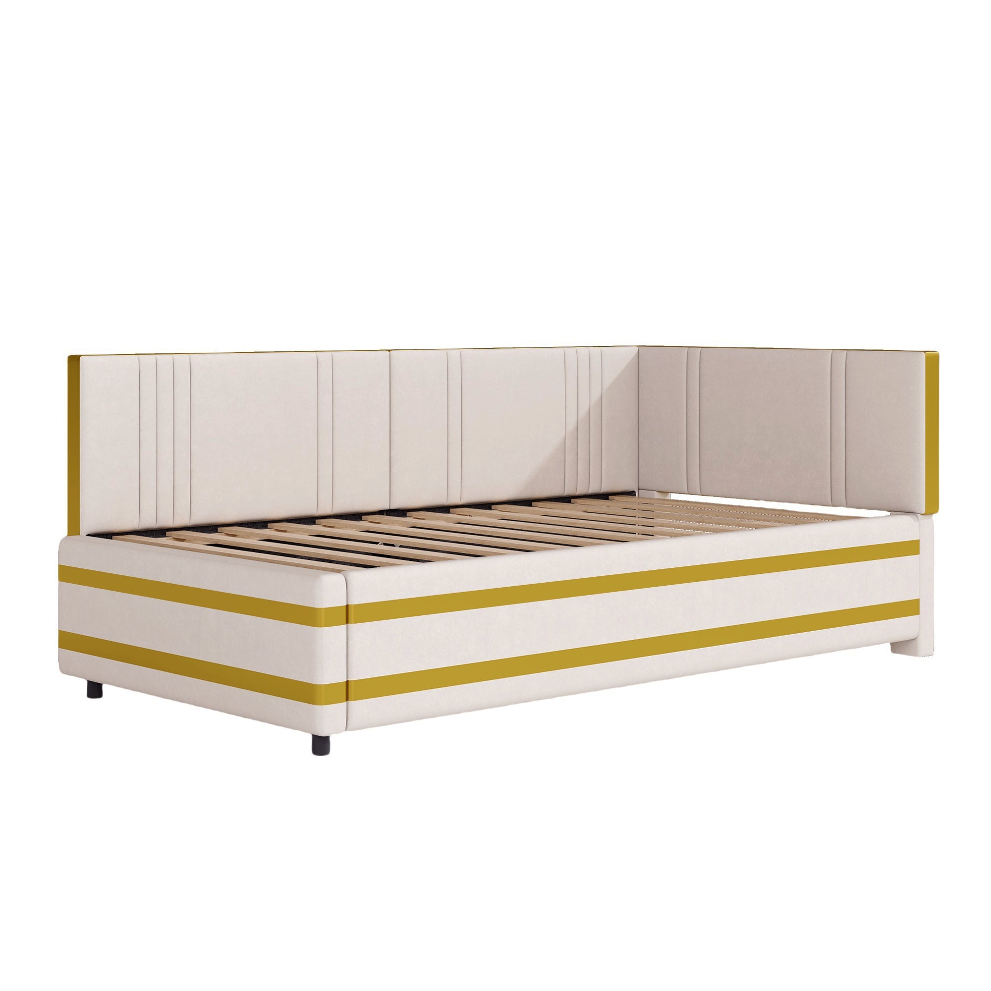 Logidon gestoffeerd bed 90x200 beige met lattenbodem multifunctioneel bed