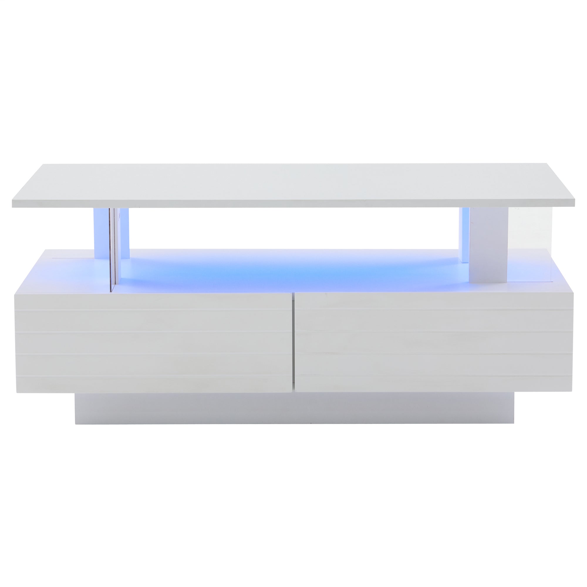 Logidon Witte LED Salontafel met Opbergruimte Bluetooth App Bediening 100x50x42 Cm