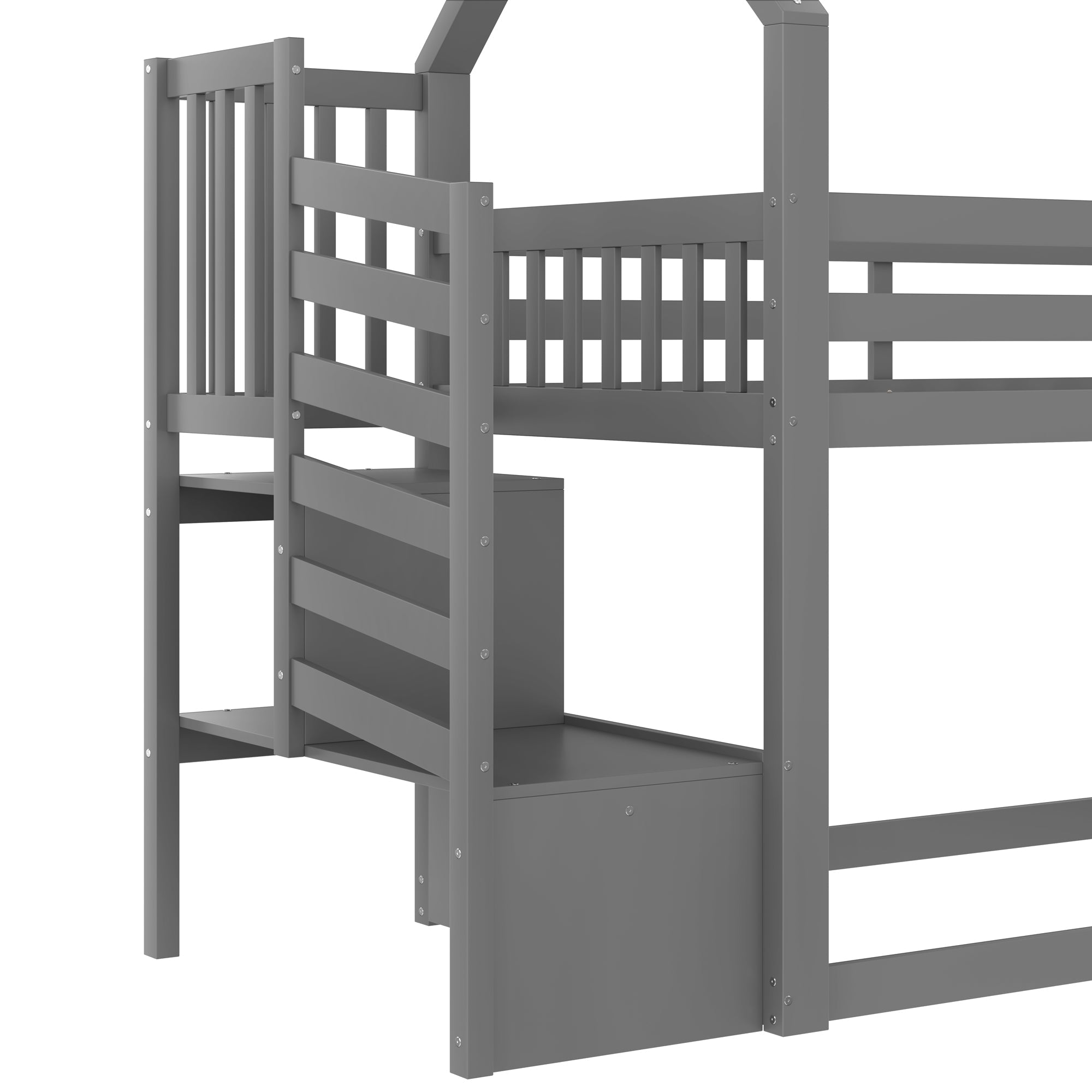 Logidon stapelbed grijs 90x200 met opbergtrap en glijbaan