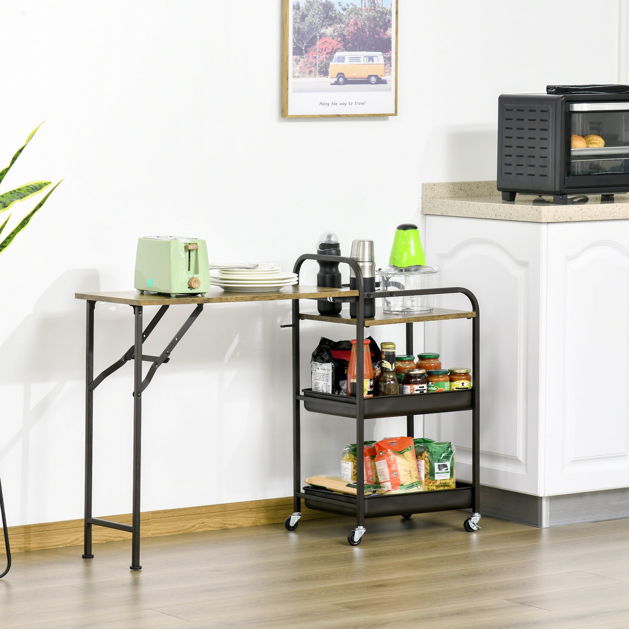 Logidon keukentrolley bruin hout 118x36,5x82 cm met klaptafel