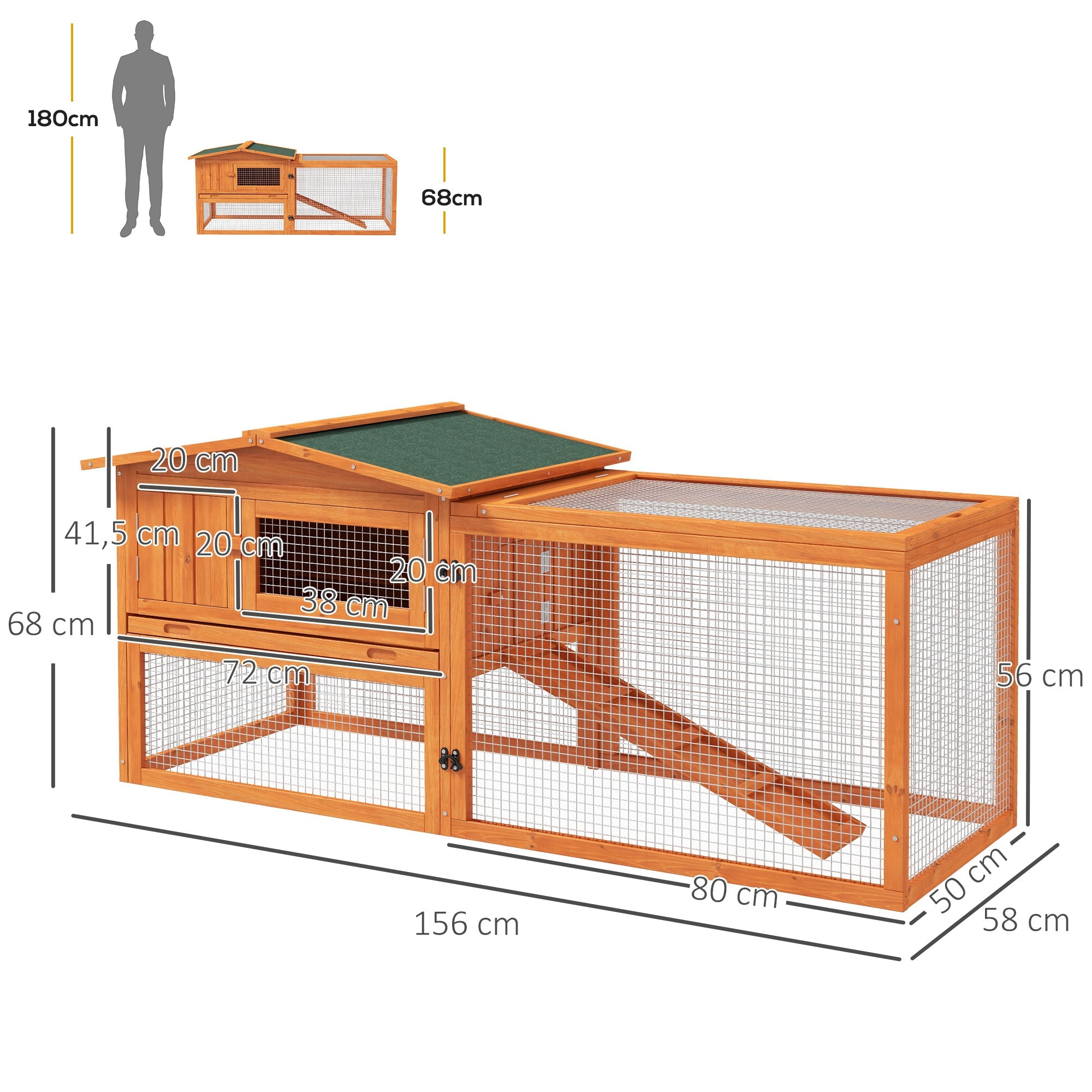 Logidon kleine dierenstal 156x58x68 cm dennenhout met asfaltdak oranje
