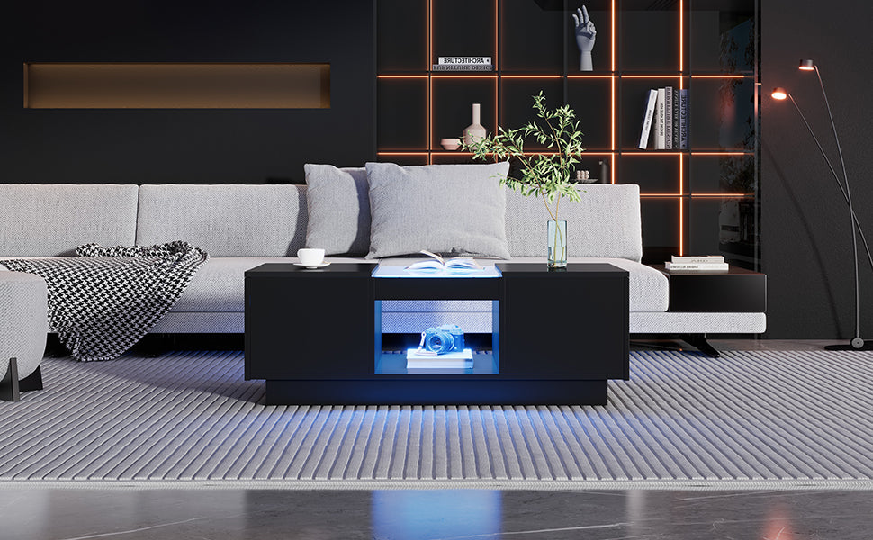 Logidon Zwarte salontafel 100x50x35,5 cm glaspanelen LED