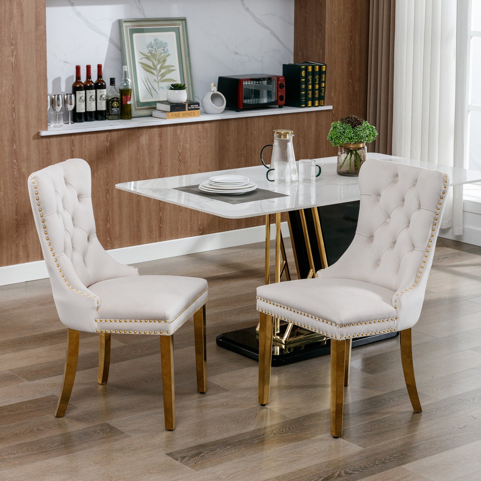 Logidon Nikki Collection Velor Chair Beige Golden Legs Set 2
