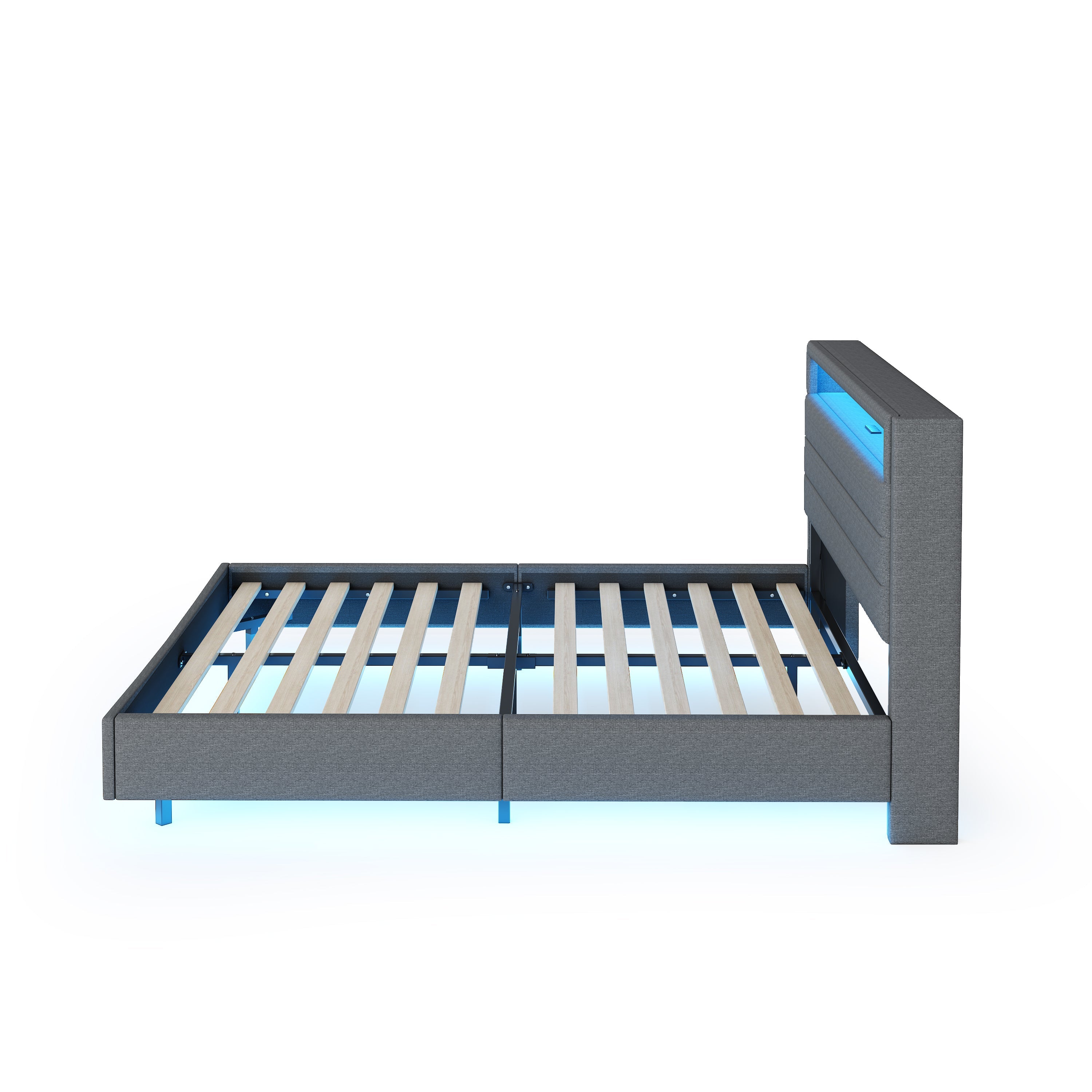 Logidon gestoffeerd bed 160x200 linnen stof USB Omkeerbaar LED-hoofdeinde
