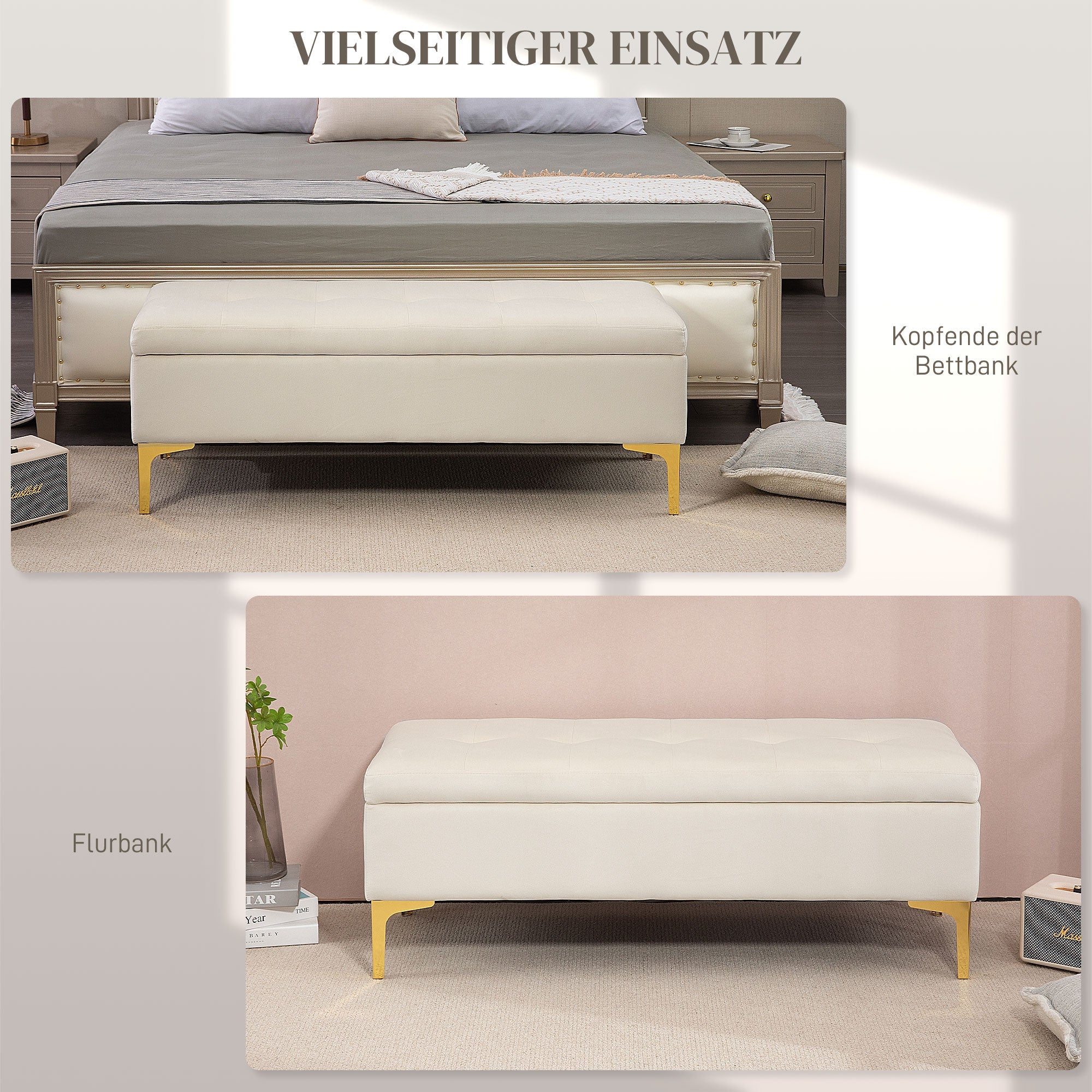 Logidon bank met opbergruimte beige fluweellook 120x44x44,5 cm