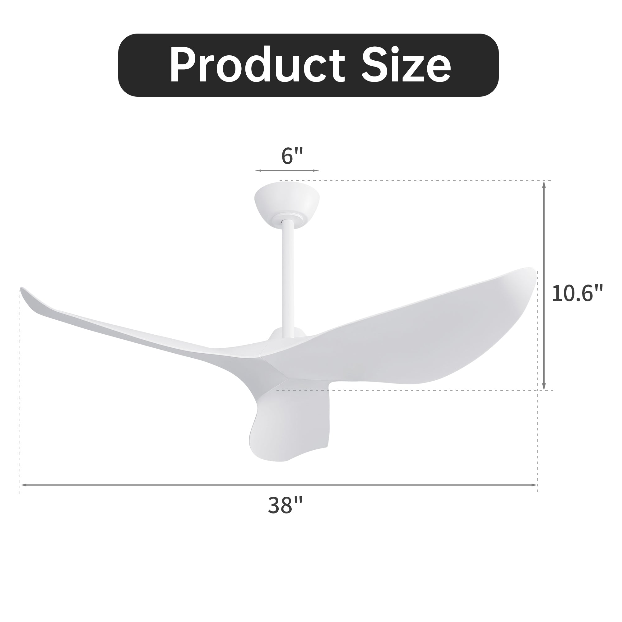 Logidon Plafondventilator 38 Inch Wit Zonder Licht, DC Motor