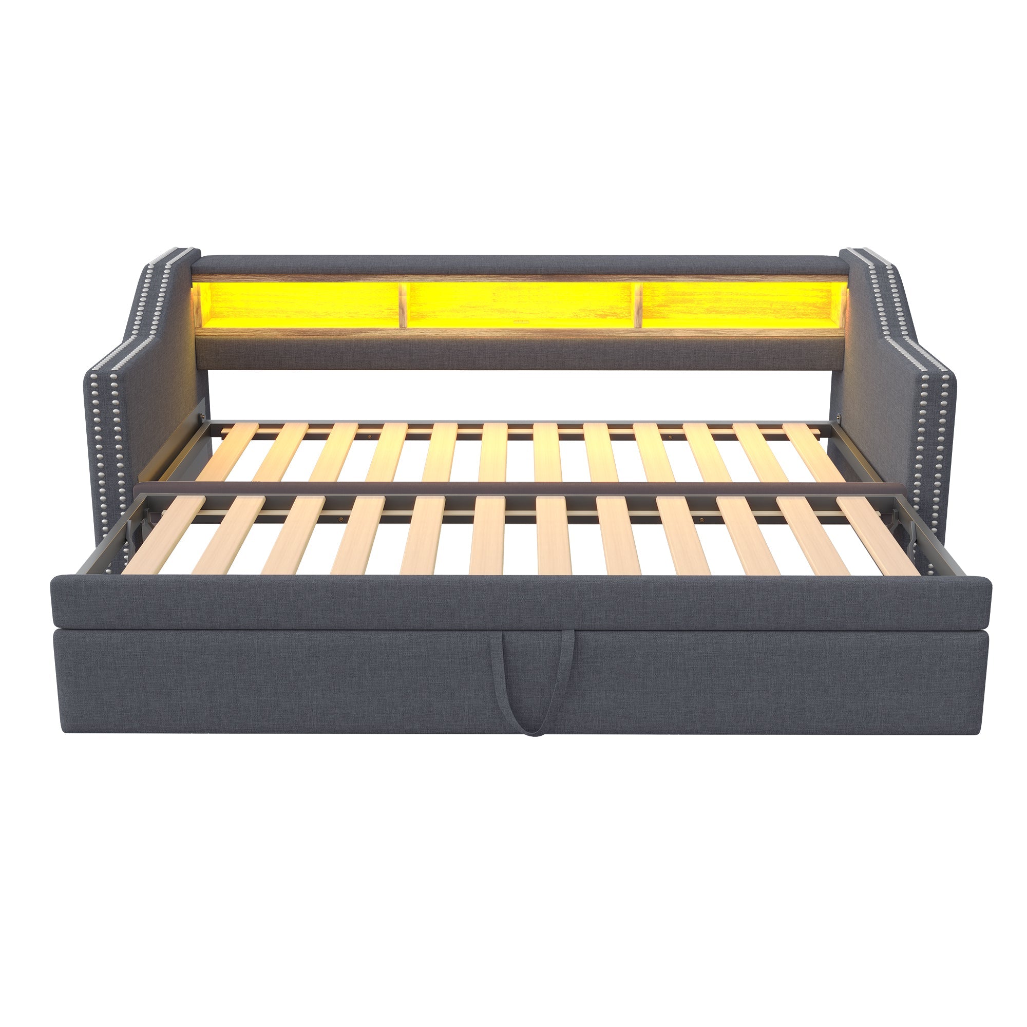 Logidon uitschuifbare slaapbank 90/180x190 cm donkergrijs LED USB